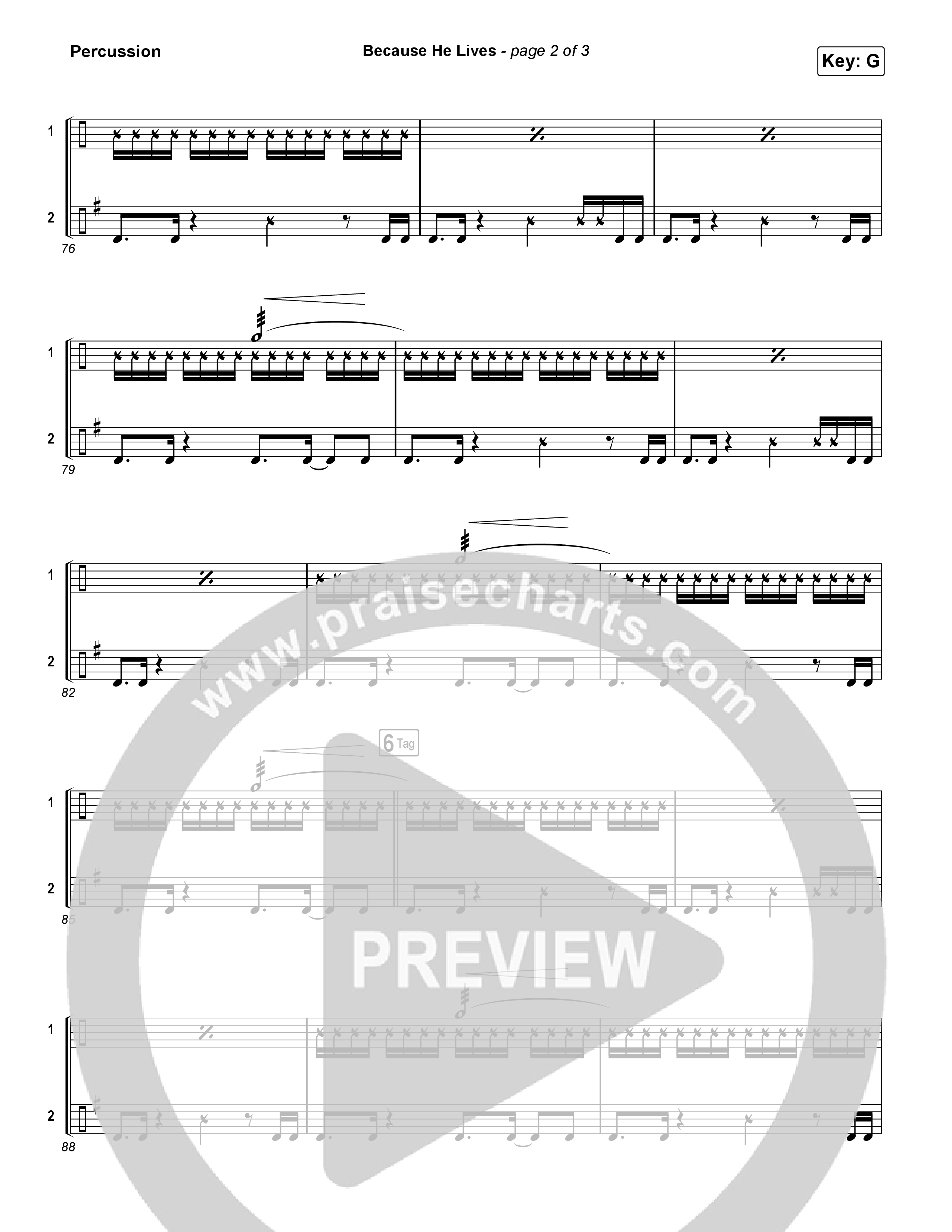 Because He Lives (Choral/SATB) Percussion (Travis Cottrell / Brooke Voland / Arr. Mason Brown)