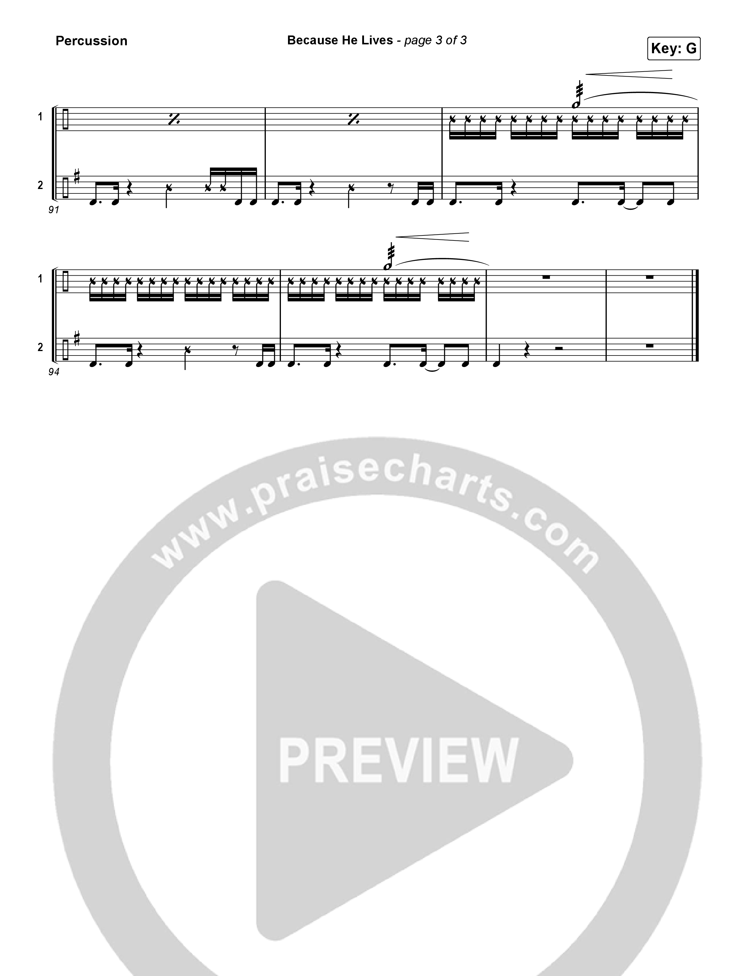 Because He Lives (Choral/SATB) Percussion (Travis Cottrell / Brooke Voland / Arr. Mason Brown)