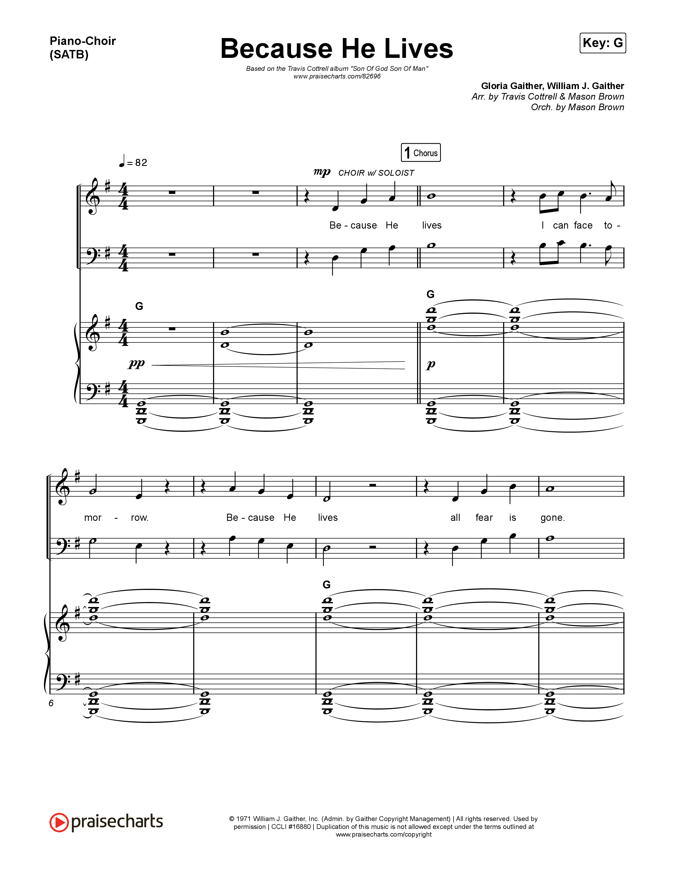 Because He Lives (Choral/SATB) Piano Sheet (Travis Cottrell / Brooke Voland / Arr. Mason Brown)