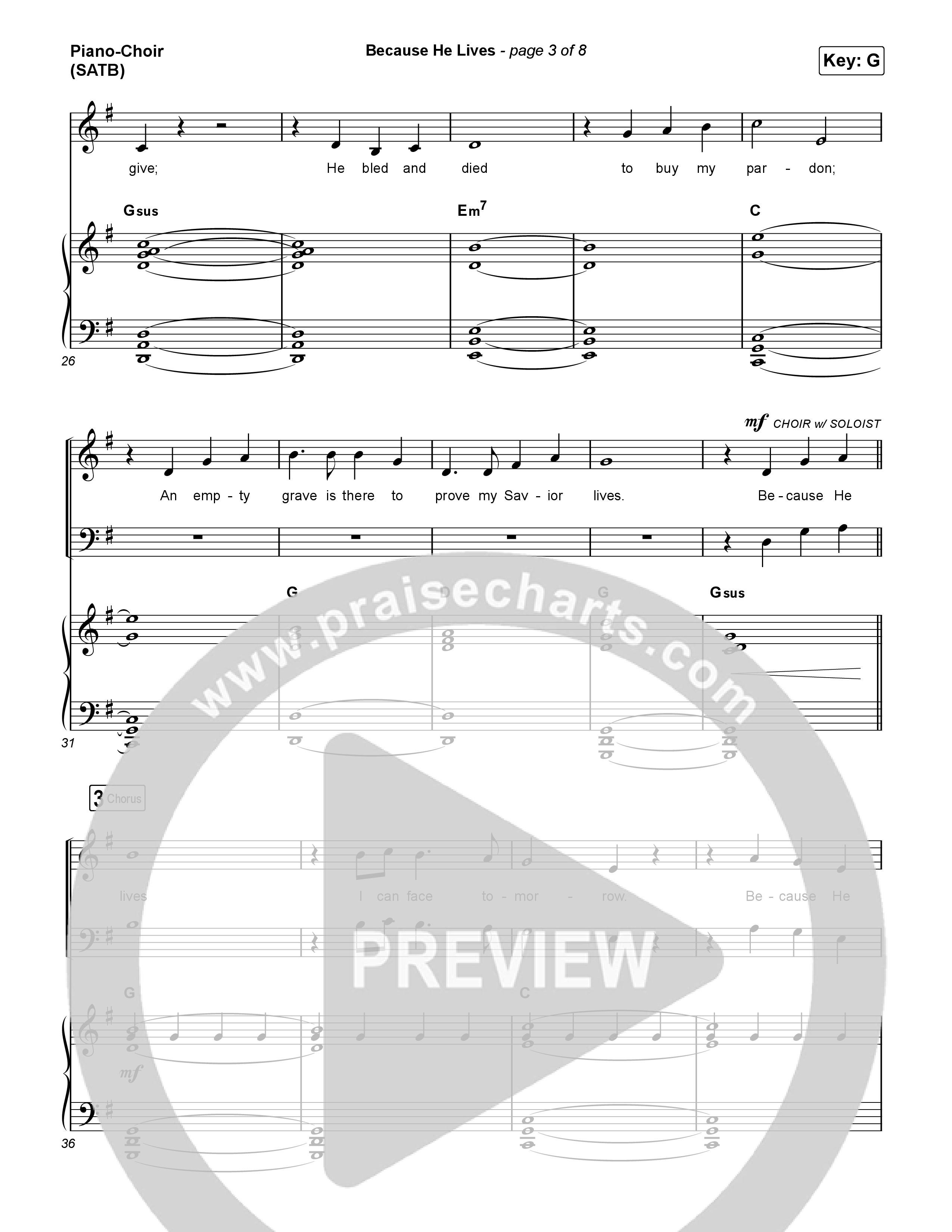 Because He Lives (Choral/SATB) Piano Sheet (Travis Cottrell / Brooke Voland / Arr. Mason Brown)