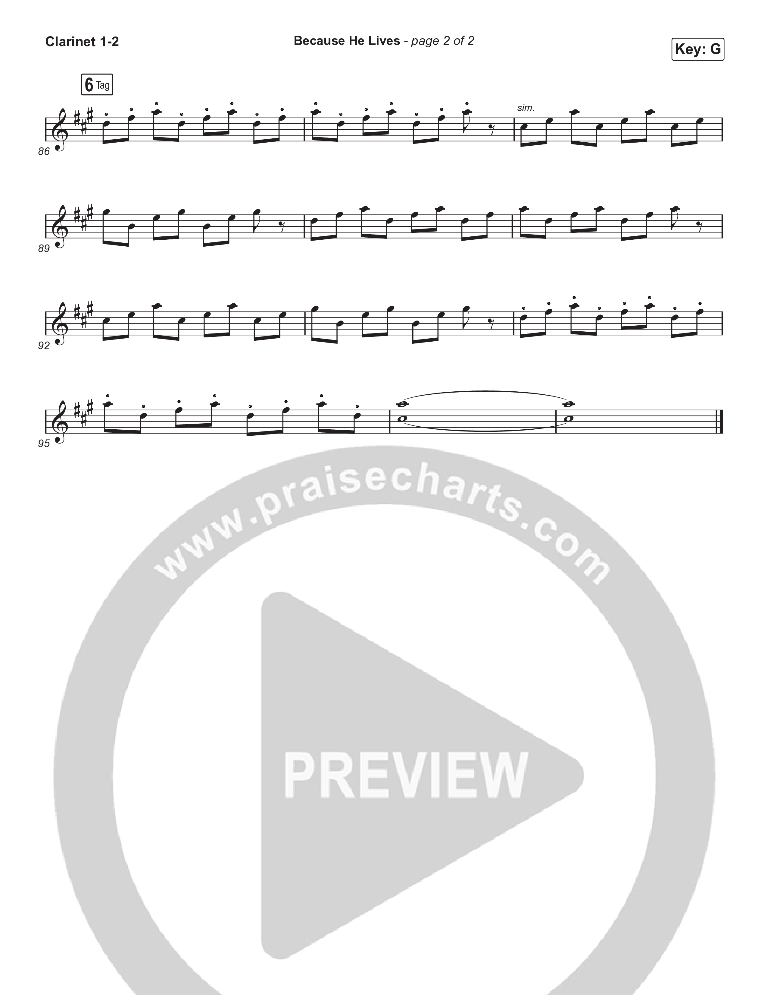 Because He Lives (Choral/SATB) Clarinet 1,2 (Travis Cottrell / Brooke Voland / Arr. Mason Brown)