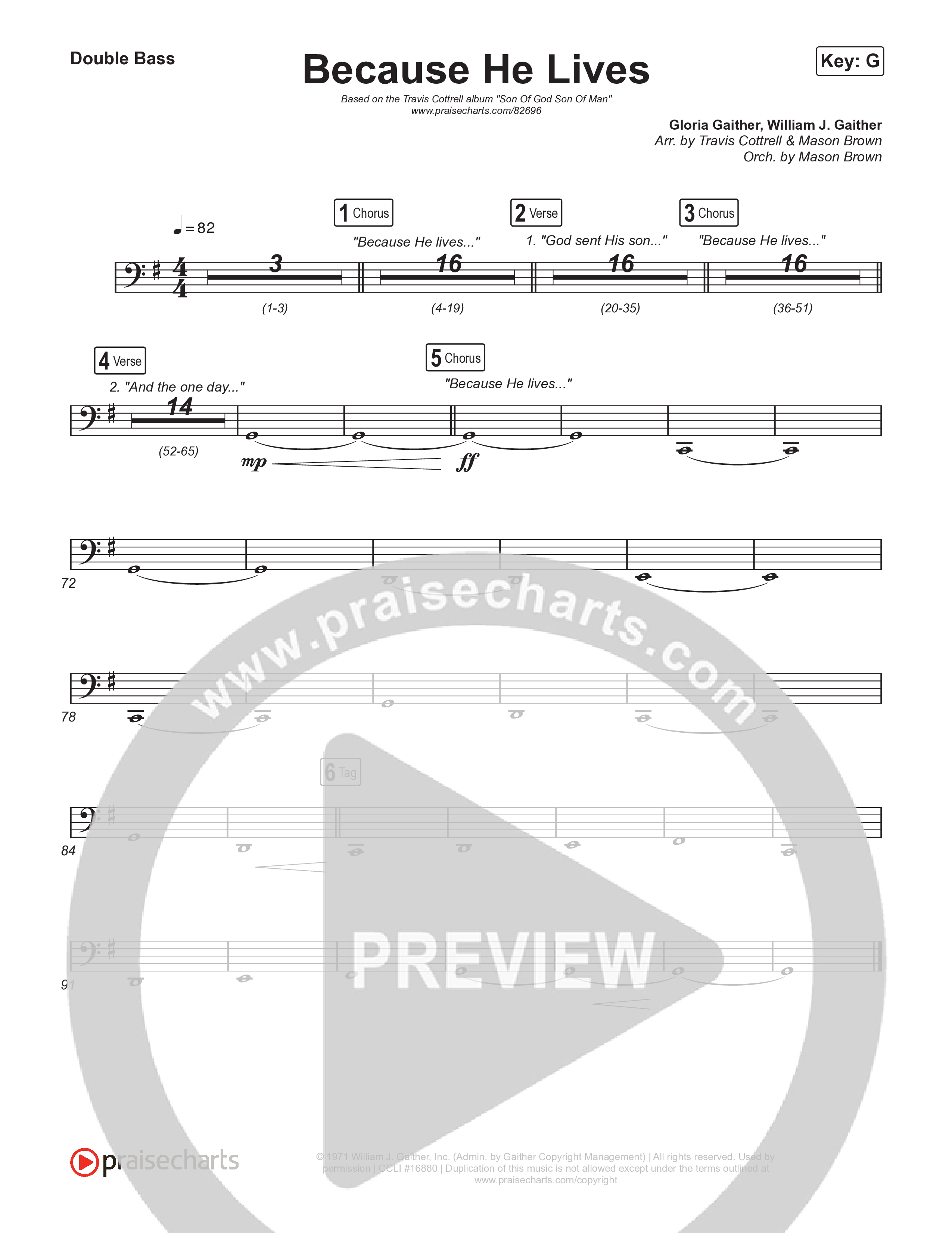 Because He Lives (Choral/SATB) String Bass (Travis Cottrell / Brooke Voland / Arr. Mason Brown)