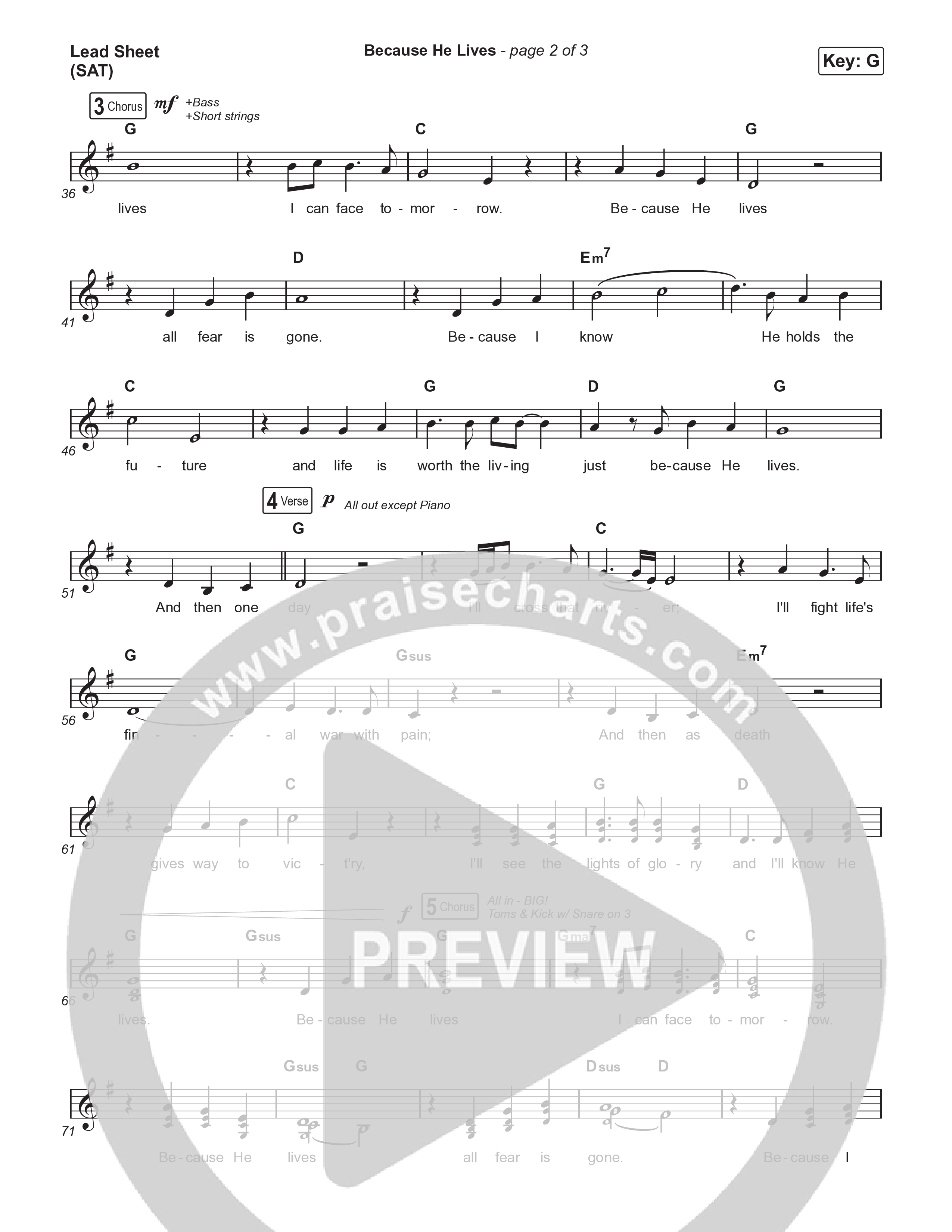 Because He Lives (Choral/SATB) Lead Sheet (SAT) (Travis Cottrell / Brooke Voland / Arr. Mason Brown)