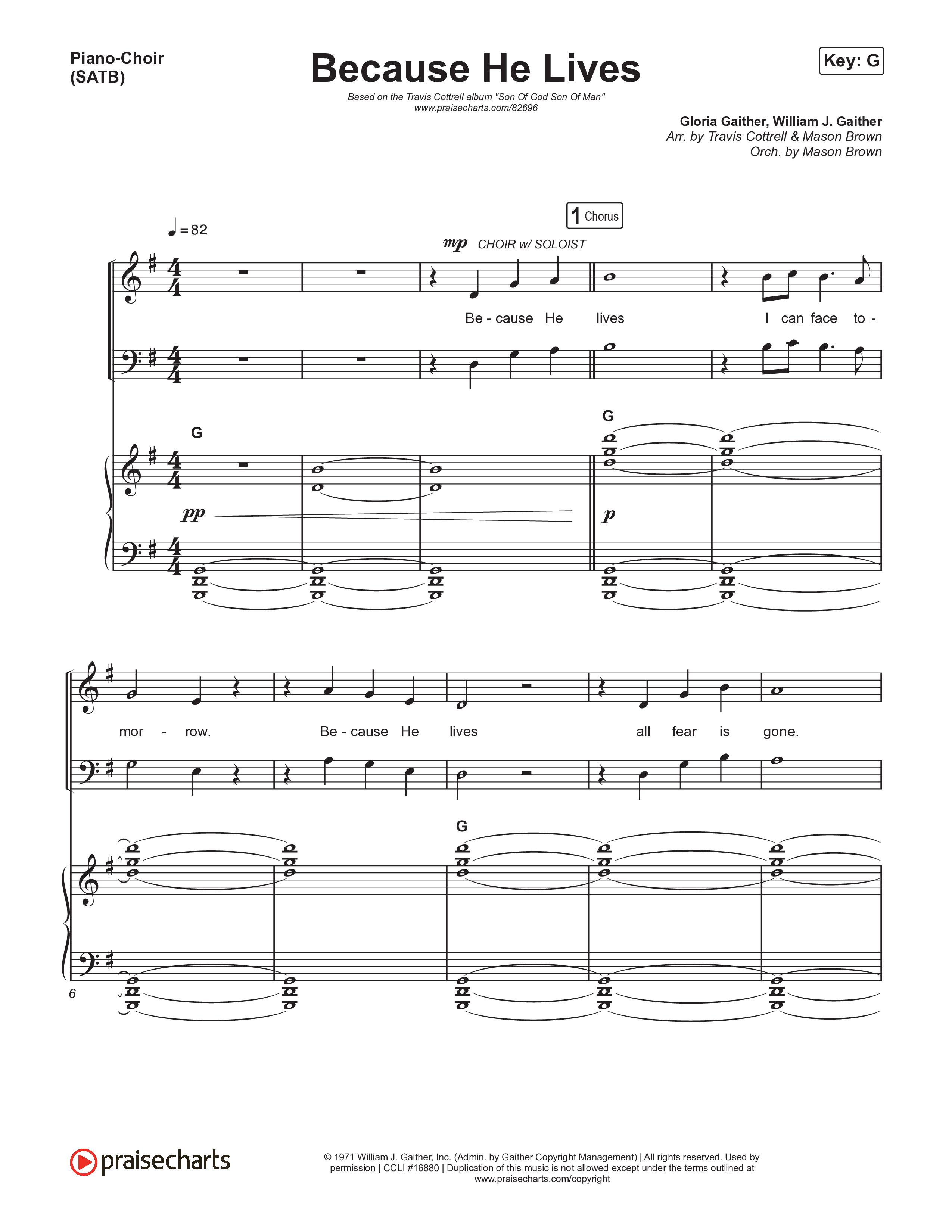 Because He Lives Piano/Vocal (SATB) (Travis Cottrell / Brooke Voland / Arr. Mason Brown)