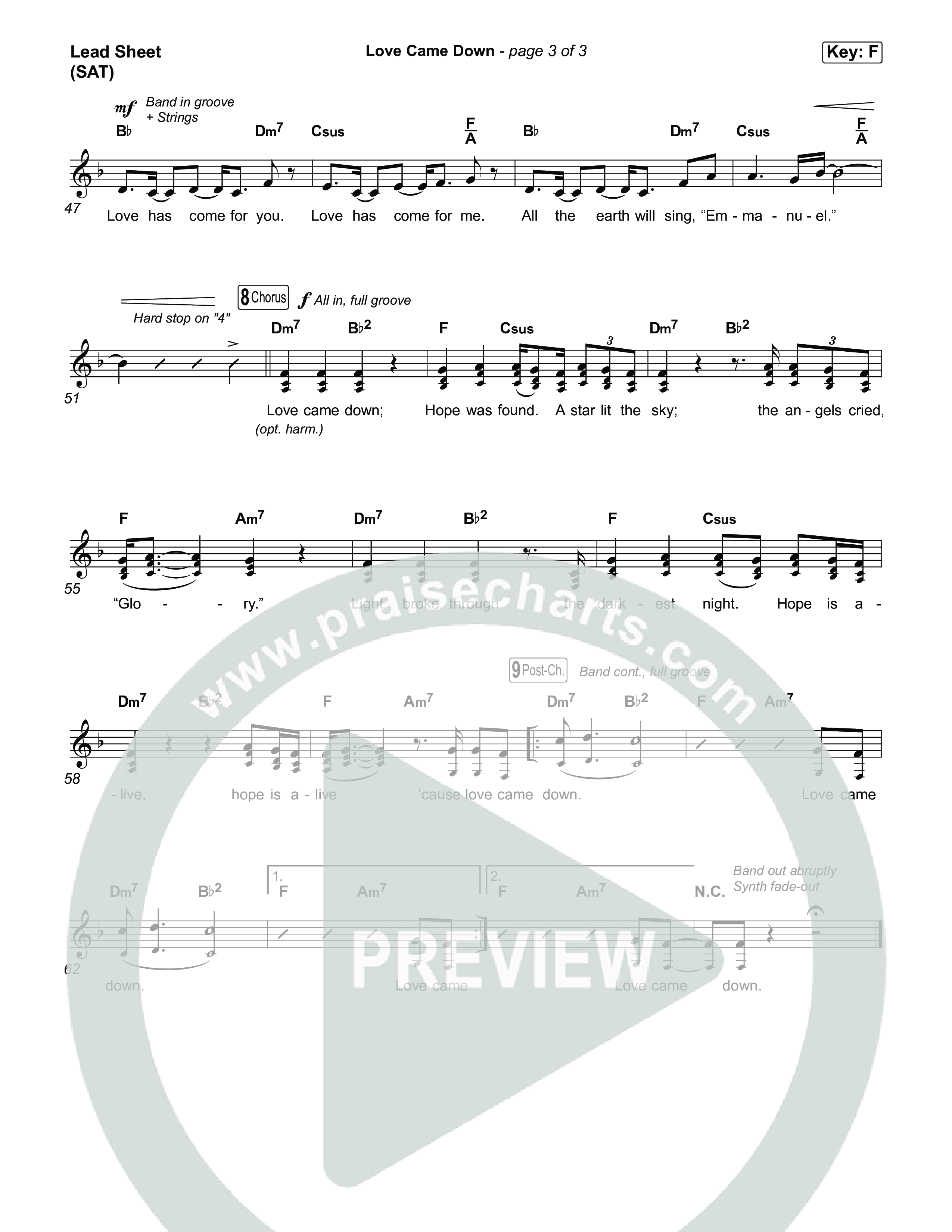 Love Came Down Lead Sheet (SAT) (SOZO Kids / Worship Together Kids)