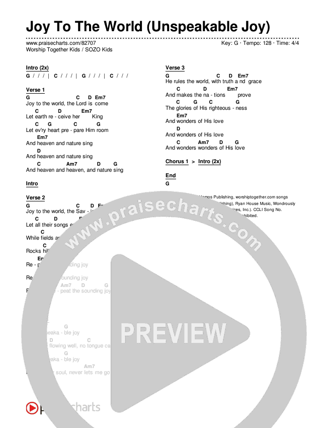 Joy To The World (Unspeakable Joy) Chords & Lyrics (SOZO Kids / Worship Together Kids)