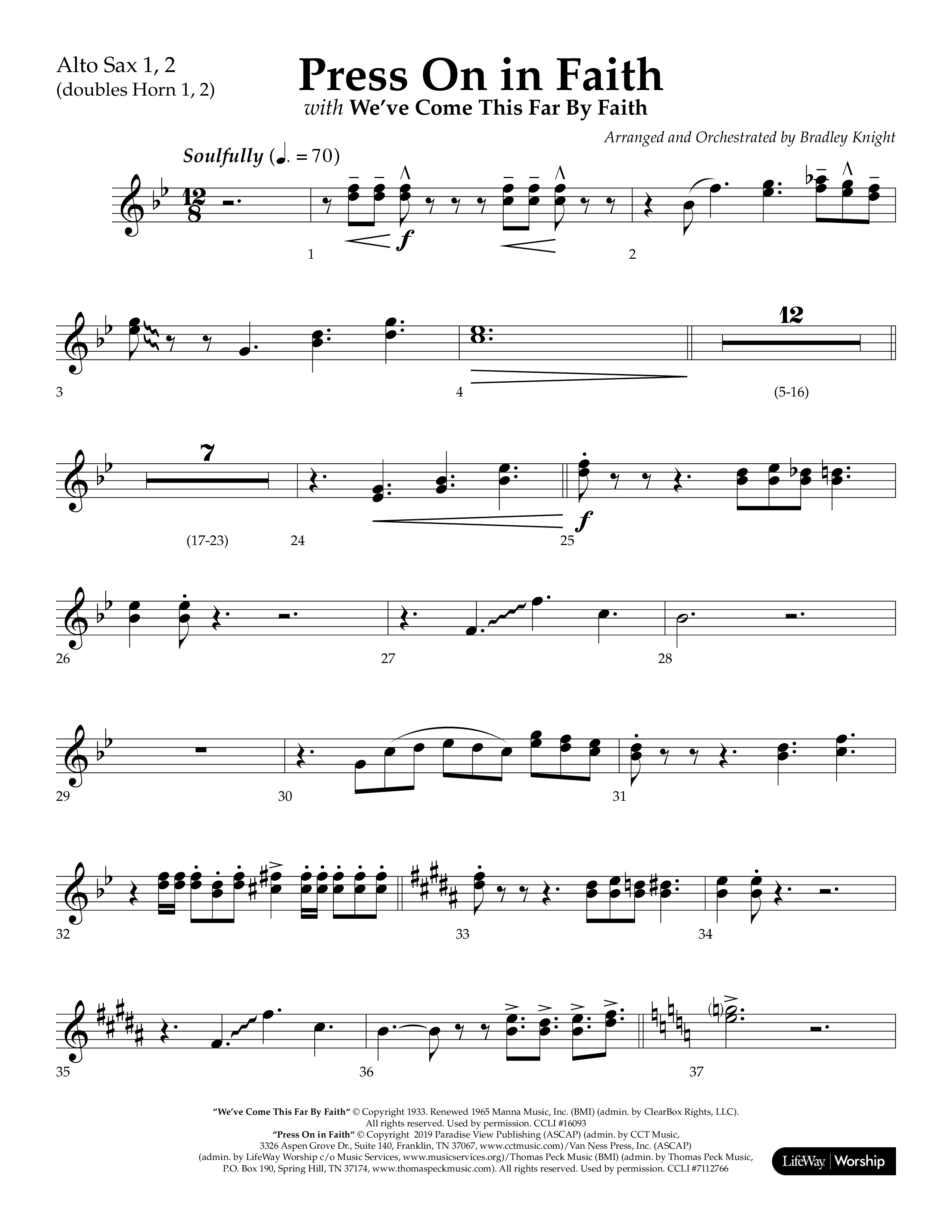 Press On In Faith with We’ve Come This Far By Faith Choral Anthem SATB Alto Sax 1/2 (Lifeway Choral / Orch. Bradley Knight)