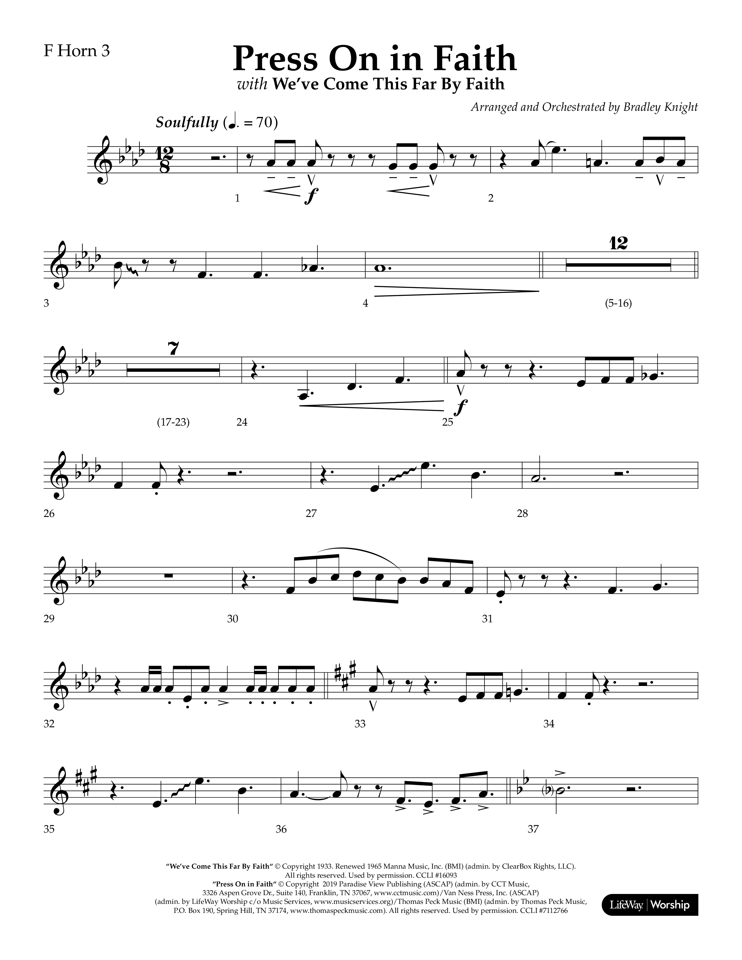 Press On In Faith with We’ve Come This Far By Faith Choral Anthem SATB French Horn 3 (Lifeway Choral / Orch. Bradley Knight)