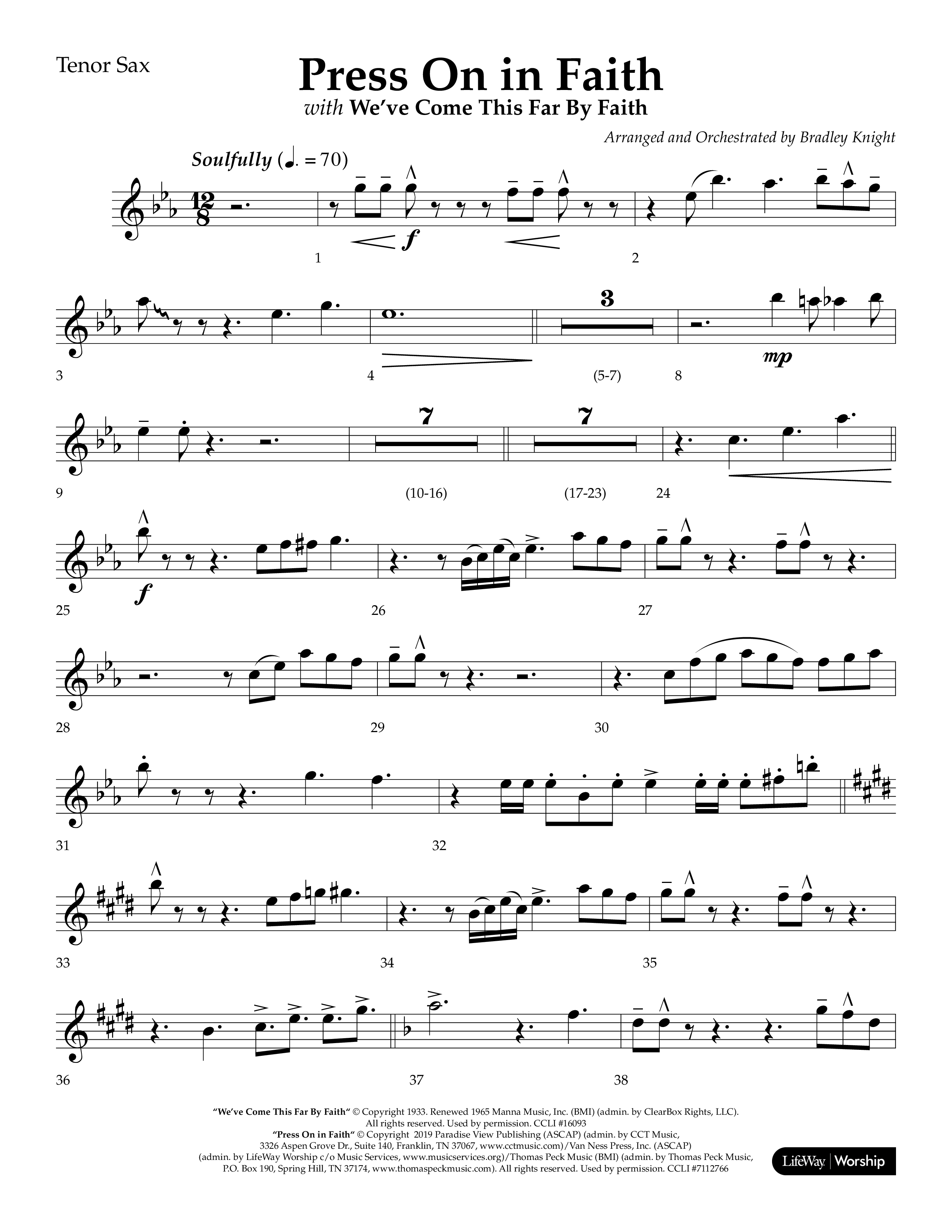 Press On In Faith with We’ve Come This Far By Faith Choral Anthem SATB Tenor Sax 1 (Lifeway Choral / Orch. Bradley Knight)