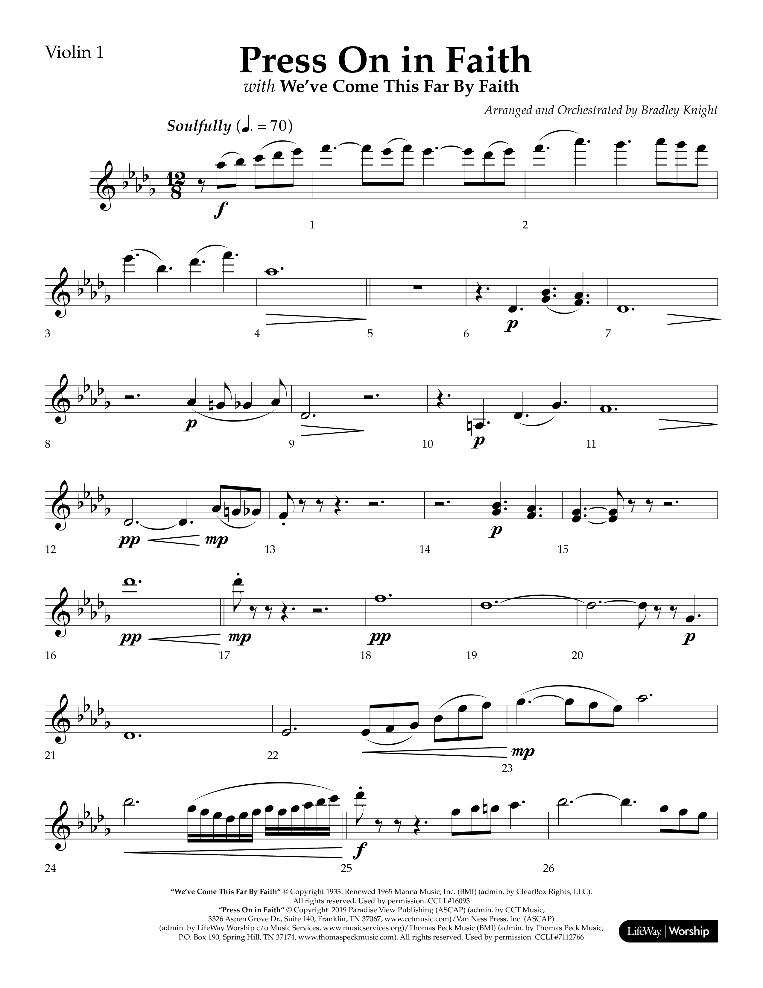 Press On In Faith with We’ve Come This Far By Faith Choral Anthem SATB Violin 1 (Lifeway Choral / Orch. Bradley Knight)