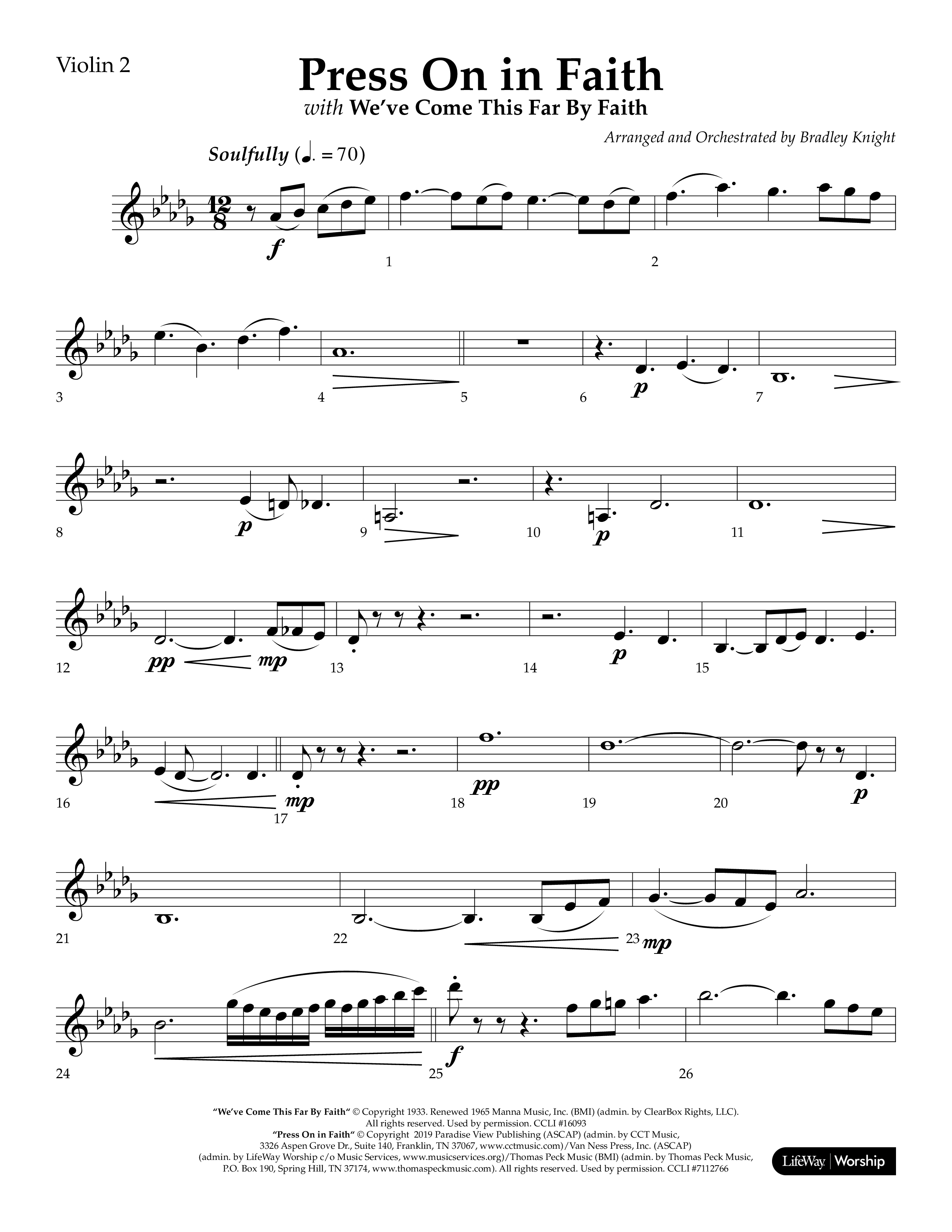 Press On In Faith with We’ve Come This Far By Faith Choral Anthem SATB Violin 2 (Lifeway Choral / Orch. Bradley Knight)