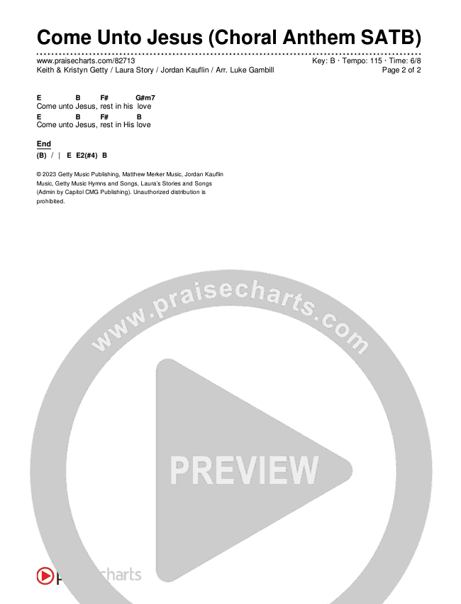 Come Unto Jesus (Choral Anthem SATB) Chords & Lyrics (Keith & Kristyn Getty / Laura Story / Jordan Kauflin / Arr. Luke Gambill)