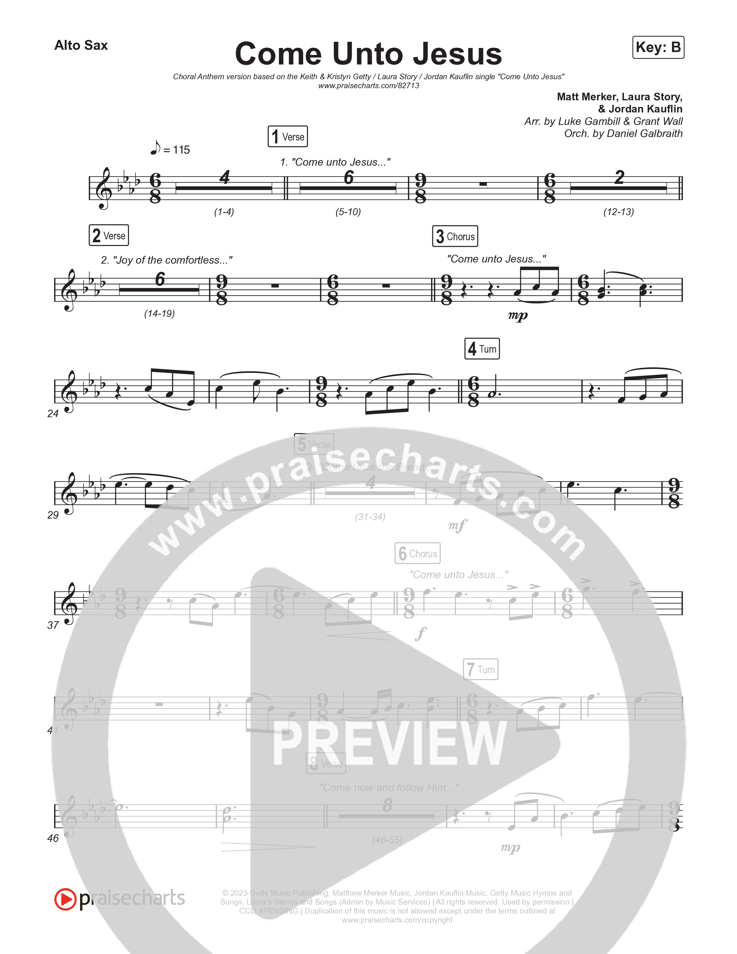 Come Unto Jesus (Choral Anthem SATB) Sax Pack (Keith & Kristyn Getty / Laura Story / Jordan Kauflin / Arr. Luke Gambill)