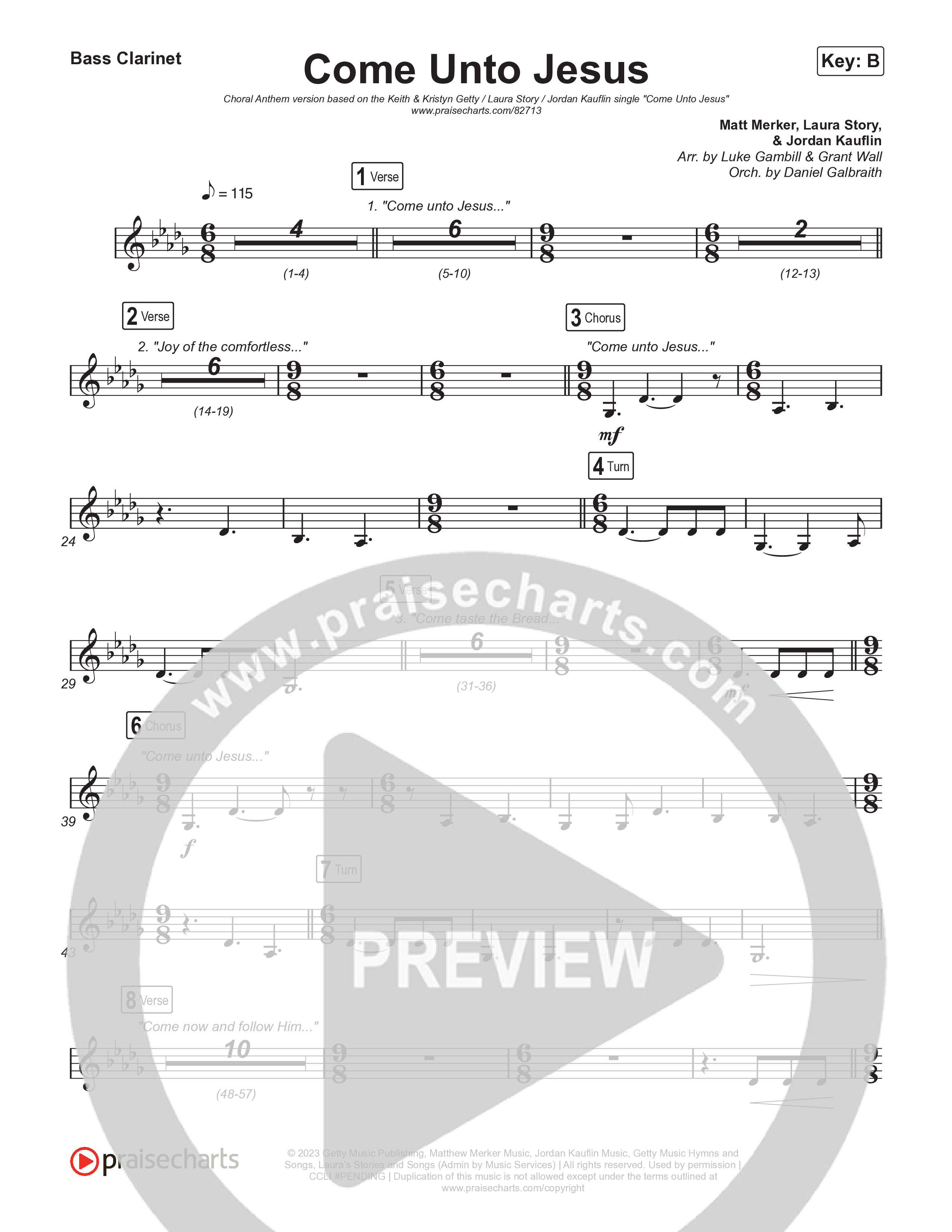 Come Unto Jesus (Choral Anthem SATB) Bass Clarinet (Keith & Kristyn Getty / Laura Story / Jordan Kauflin / Arr. Luke Gambill)