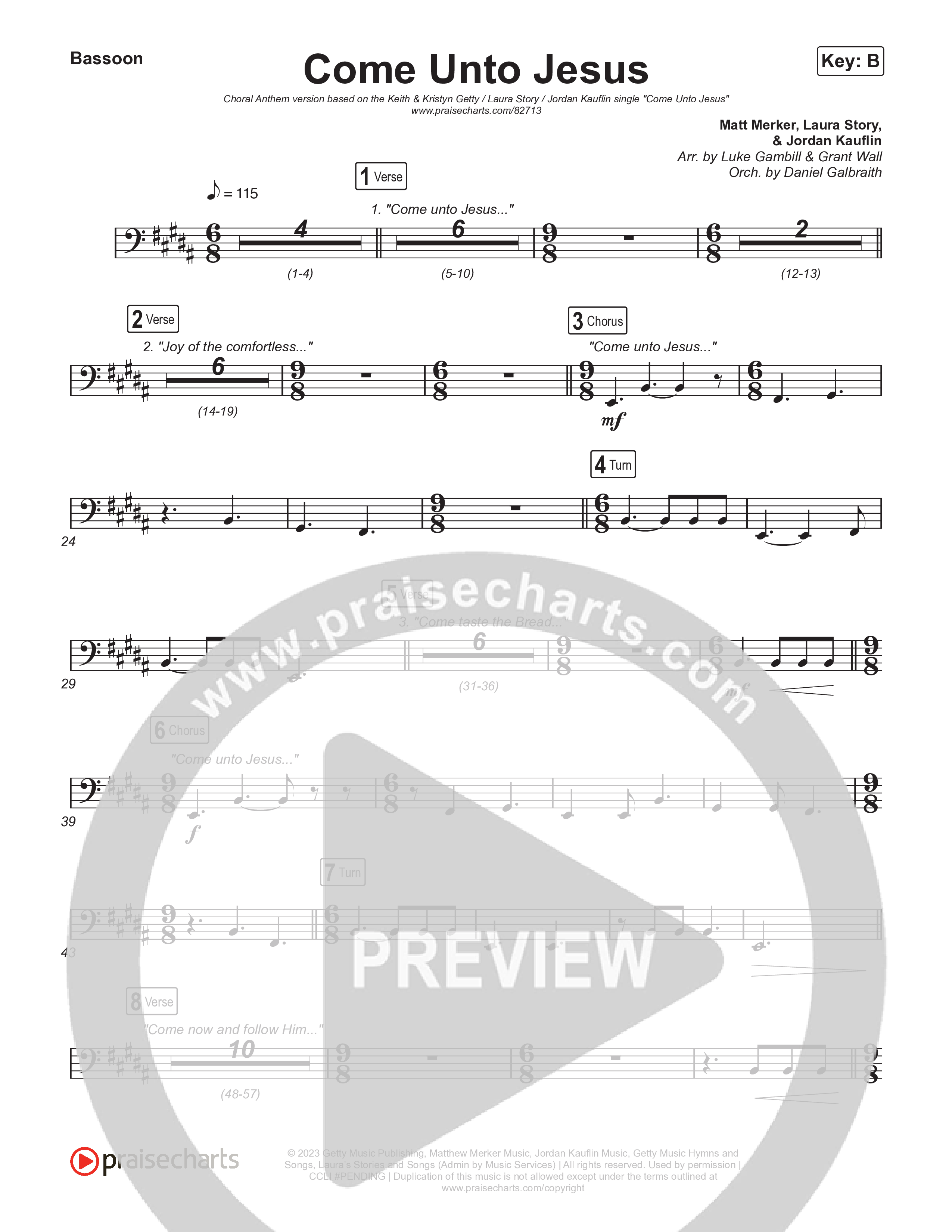 Come Unto Jesus (Choral Anthem SATB) Bassoon (Keith & Kristyn Getty / Laura Story / Jordan Kauflin / Arr. Luke Gambill)