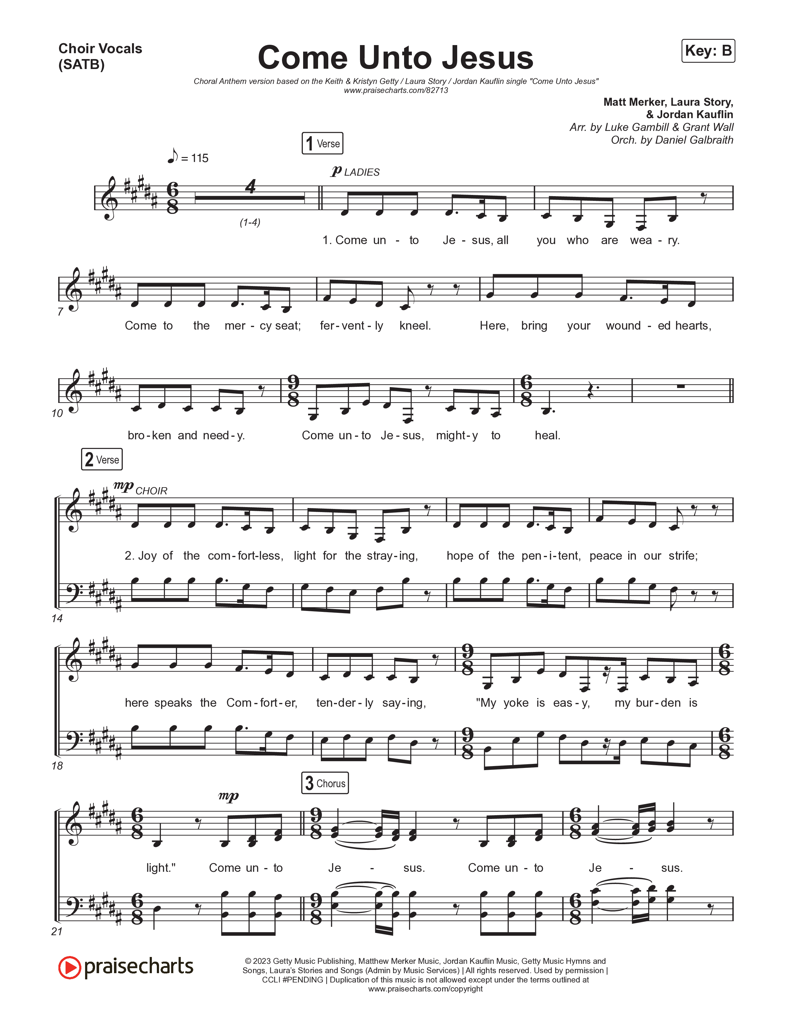 Come Unto Jesus (Choral Anthem SATB) Choir Sheet (SATB) (Keith & Kristyn Getty / Laura Story / Jordan Kauflin / Arr. Luke Gambill)