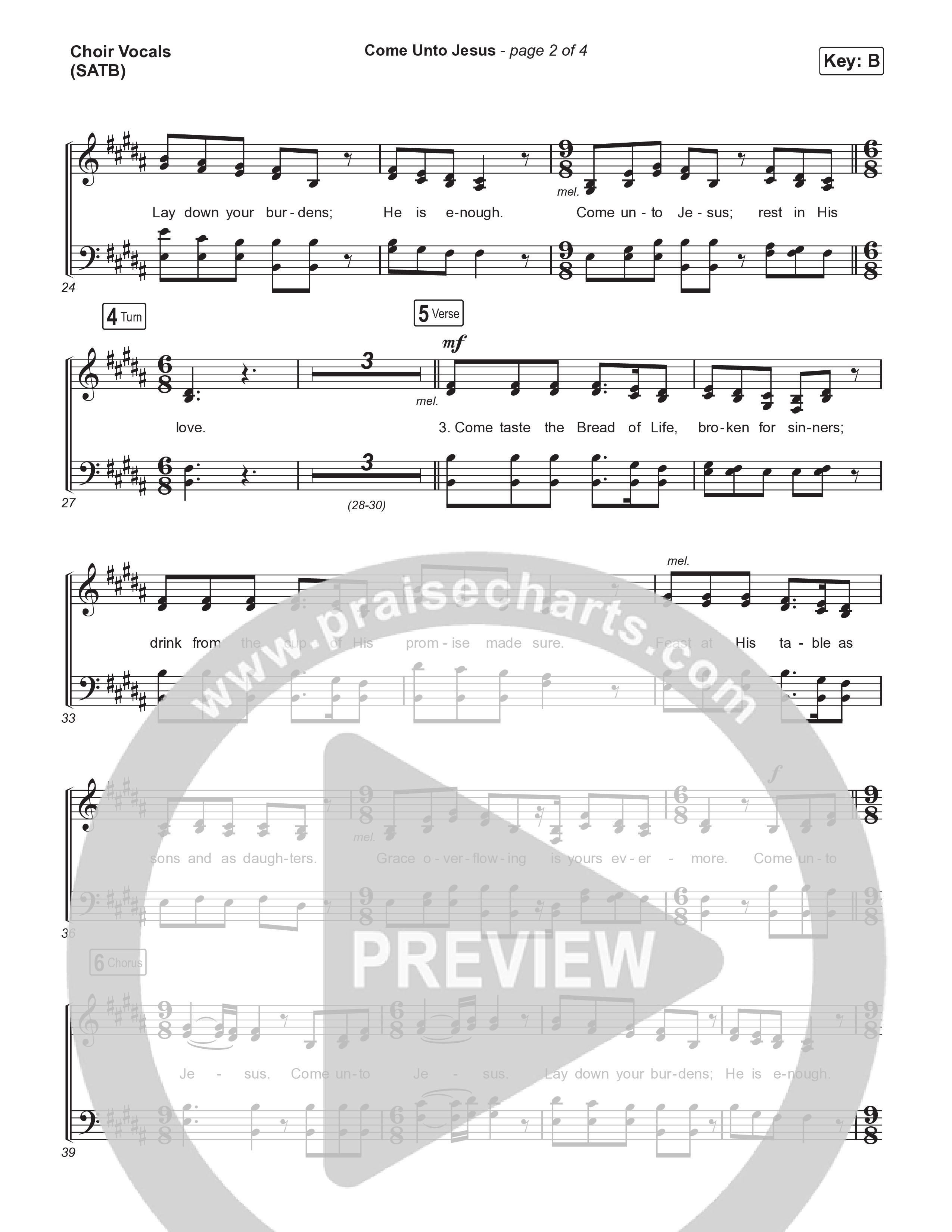 Come Unto Jesus (Choral Anthem SATB) Choir Sheet (SATB) (Keith & Kristyn Getty / Laura Story / Jordan Kauflin / Arr. Luke Gambill)