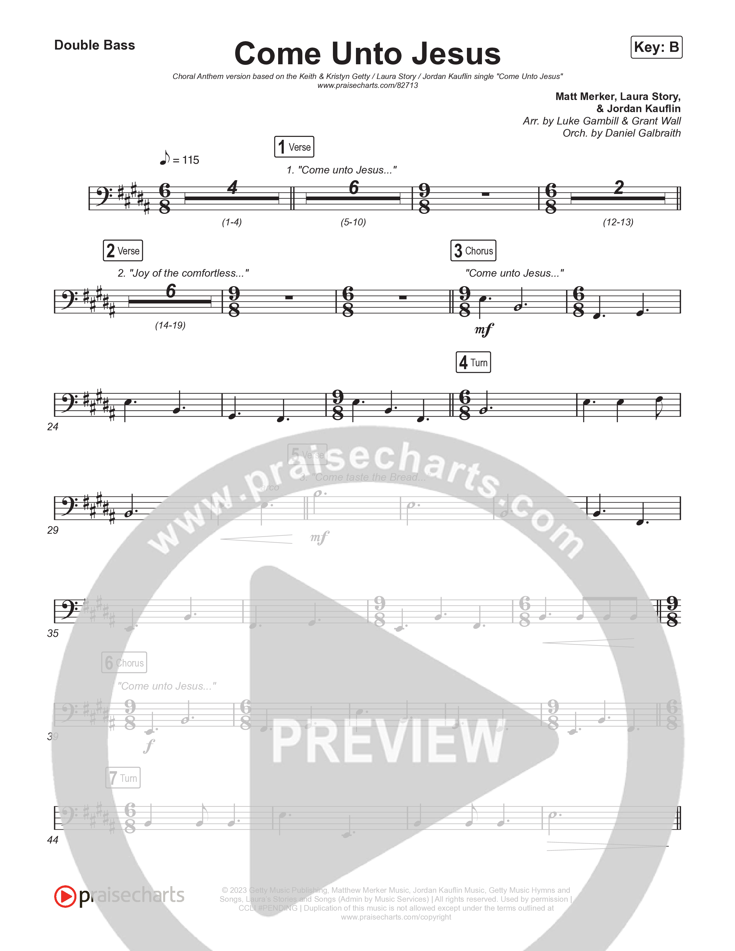 Come Unto Jesus (Choral Anthem SATB) String Bass (Keith & Kristyn Getty / Laura Story / Jordan Kauflin / Arr. Luke Gambill)