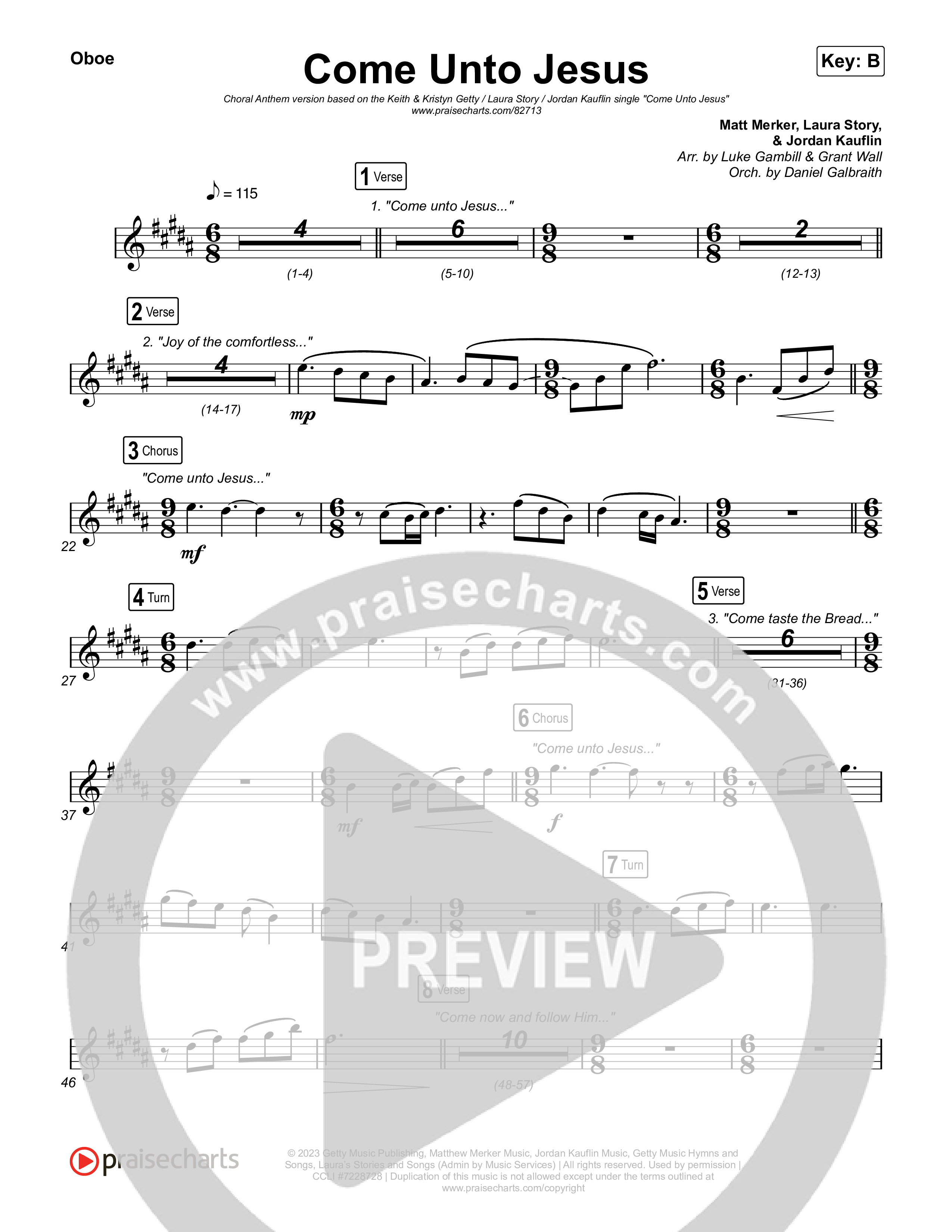 Come Unto Jesus (Choral Anthem SATB) Oboe (Keith & Kristyn Getty / Laura Story / Jordan Kauflin / Arr. Luke Gambill)