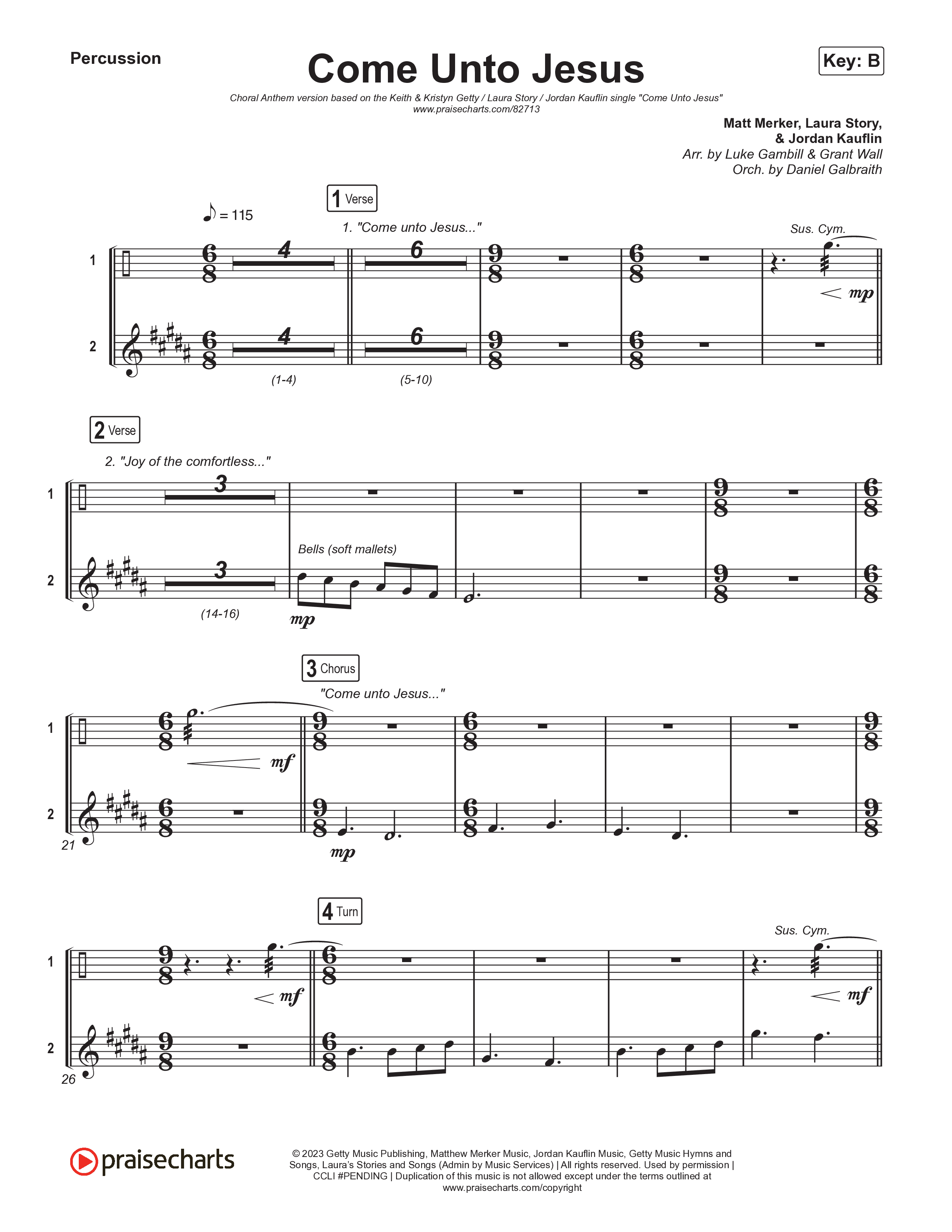 Come Unto Jesus (Choral Anthem SATB) Percussion (Keith & Kristyn Getty / Laura Story / Jordan Kauflin / Arr. Luke Gambill)