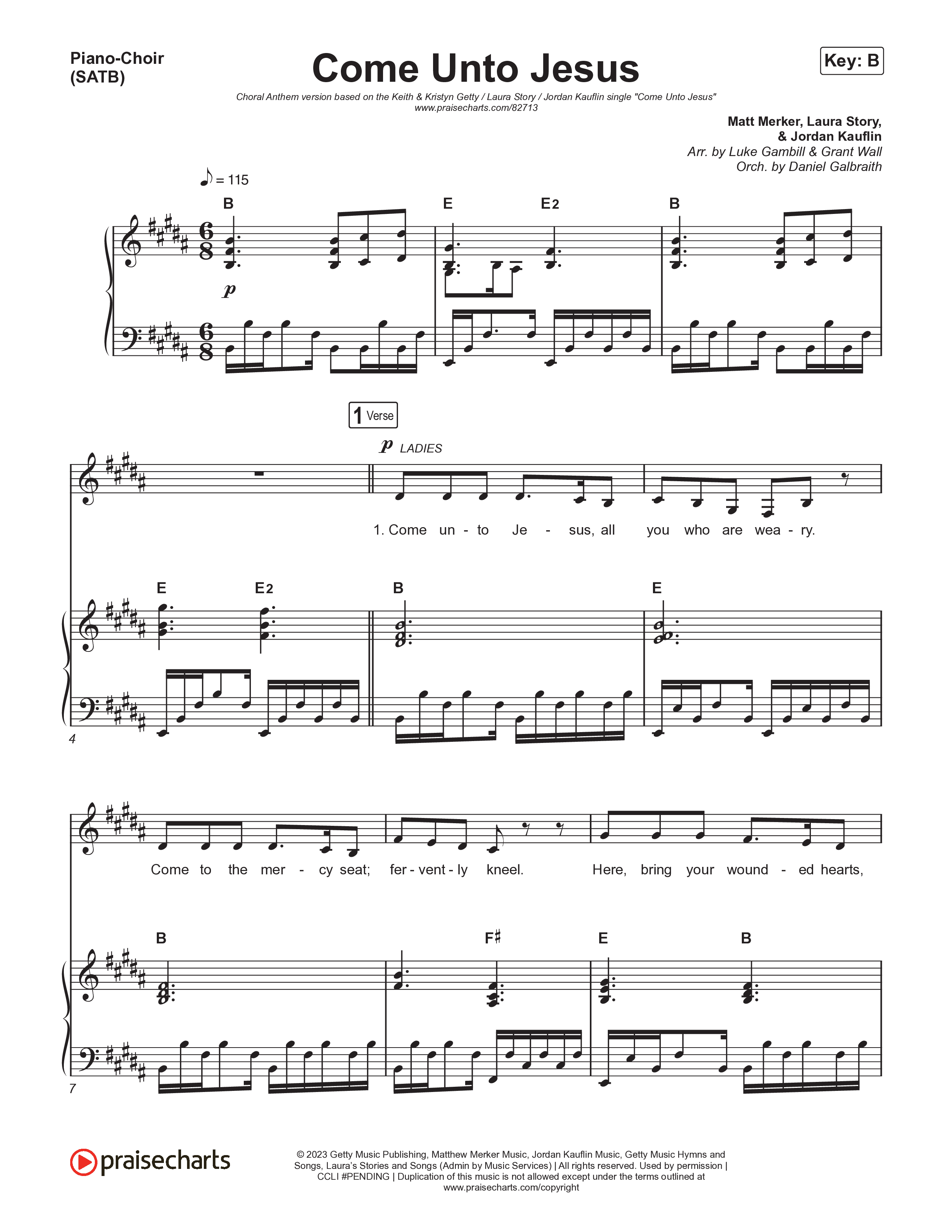 Come Unto Jesus (Choral Anthem SATB) Piano/Vocal (SATB) (Keith & Kristyn Getty / Laura Story / Jordan Kauflin / Arr. Luke Gambill)