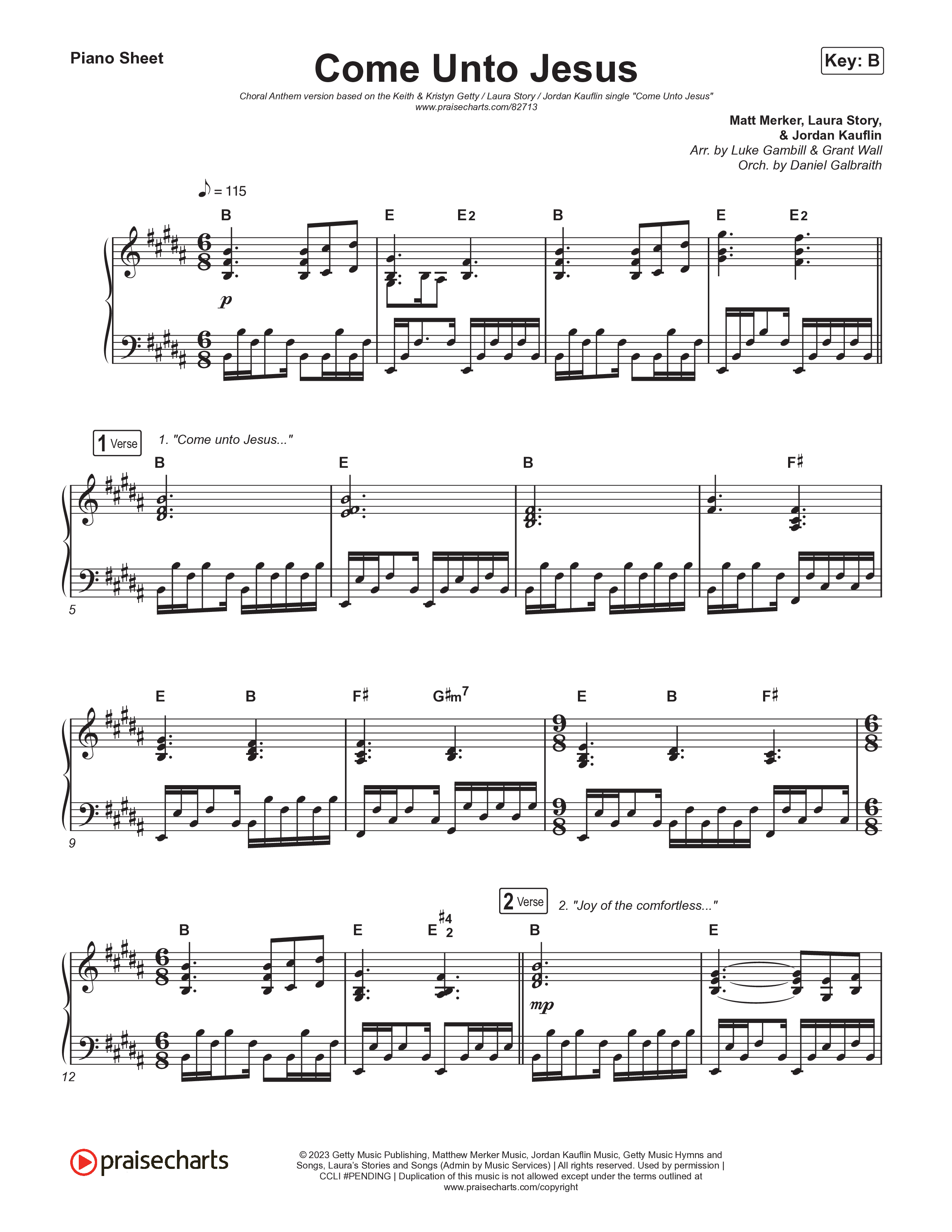 Come Unto Jesus (Choral Anthem SATB) Piano Sheet (Keith & Kristyn Getty / Laura Story / Jordan Kauflin / Arr. Luke Gambill)