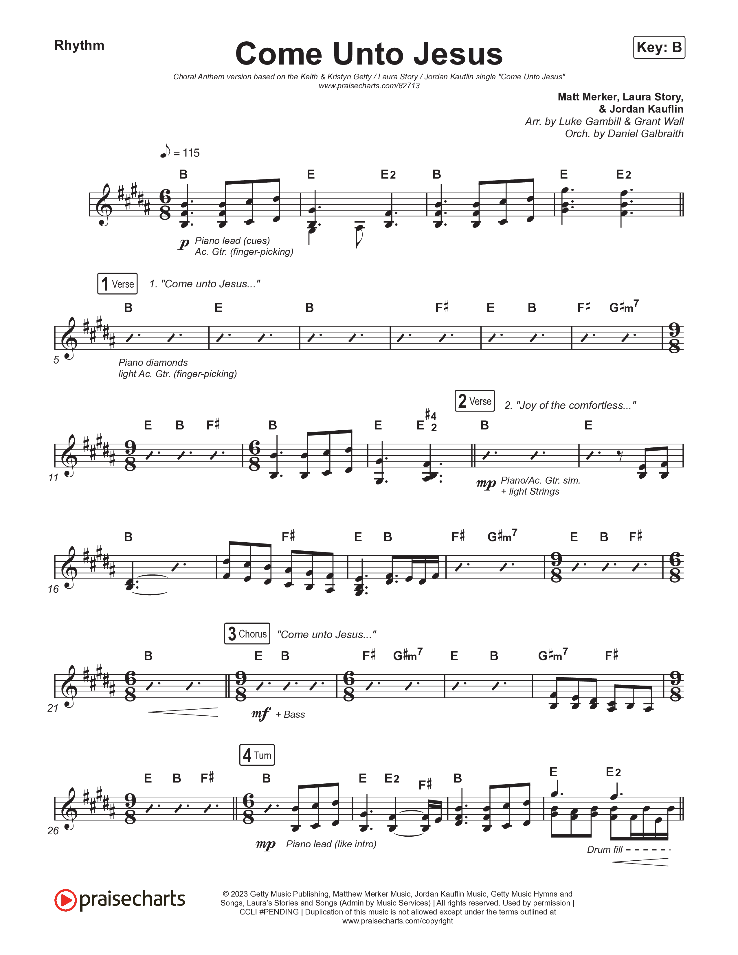 Come Unto Jesus (Choral Anthem SATB) Rhythm Chart (Keith & Kristyn Getty / Laura Story / Jordan Kauflin / Arr. Luke Gambill)