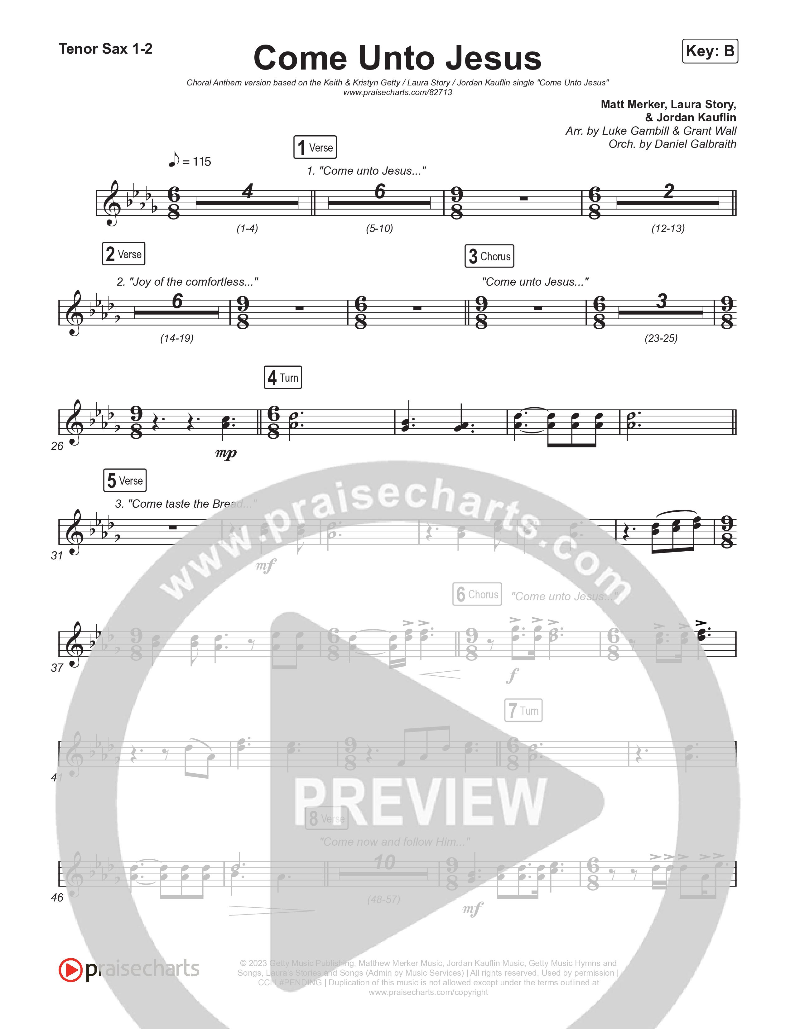 Come Unto Jesus (Choral Anthem SATB) Tenor Sax 1,2 (Keith & Kristyn Getty / Laura Story / Jordan Kauflin / Arr. Luke Gambill)