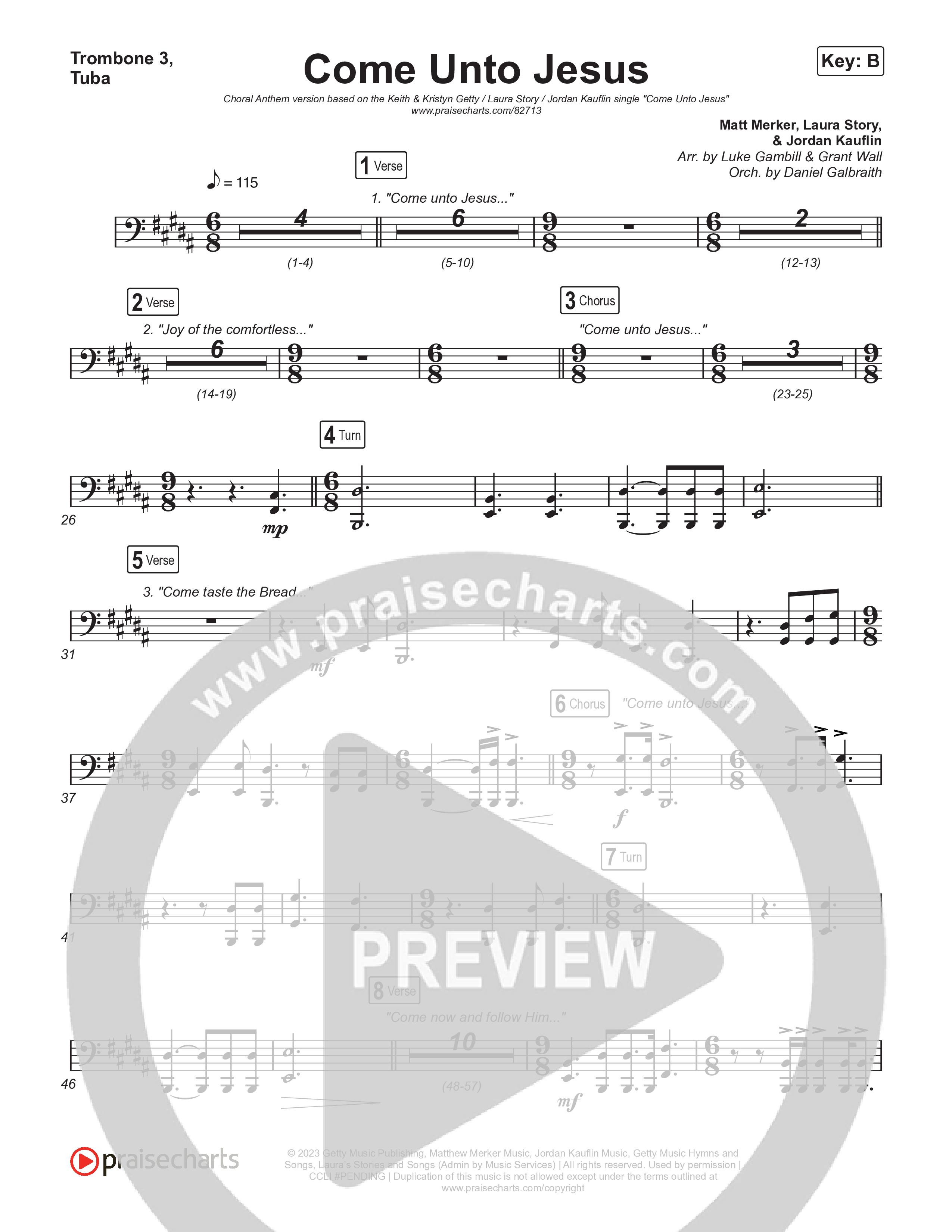 Come Unto Jesus (Choral Anthem SATB) Trombone 1,2 (Keith & Kristyn Getty / Laura Story / Jordan Kauflin / Arr. Luke Gambill)