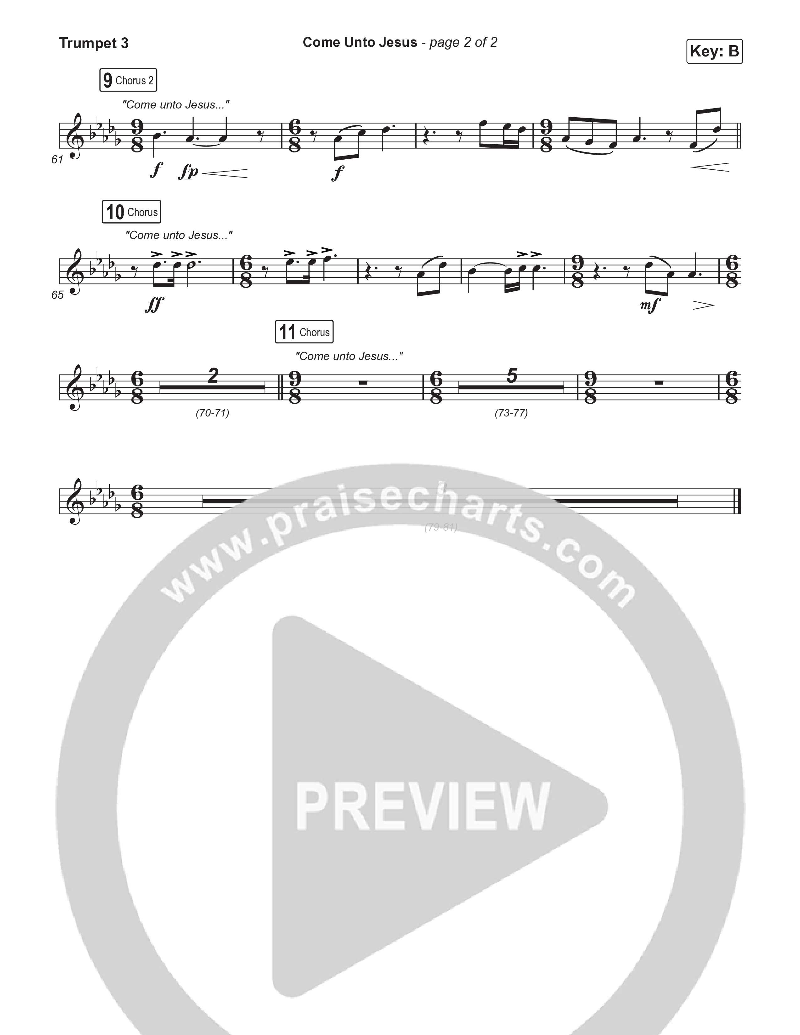 Come Unto Jesus (Choral Anthem SATB) Trumpet 3 (Keith & Kristyn Getty / Laura Story / Jordan Kauflin / Arr. Luke Gambill)