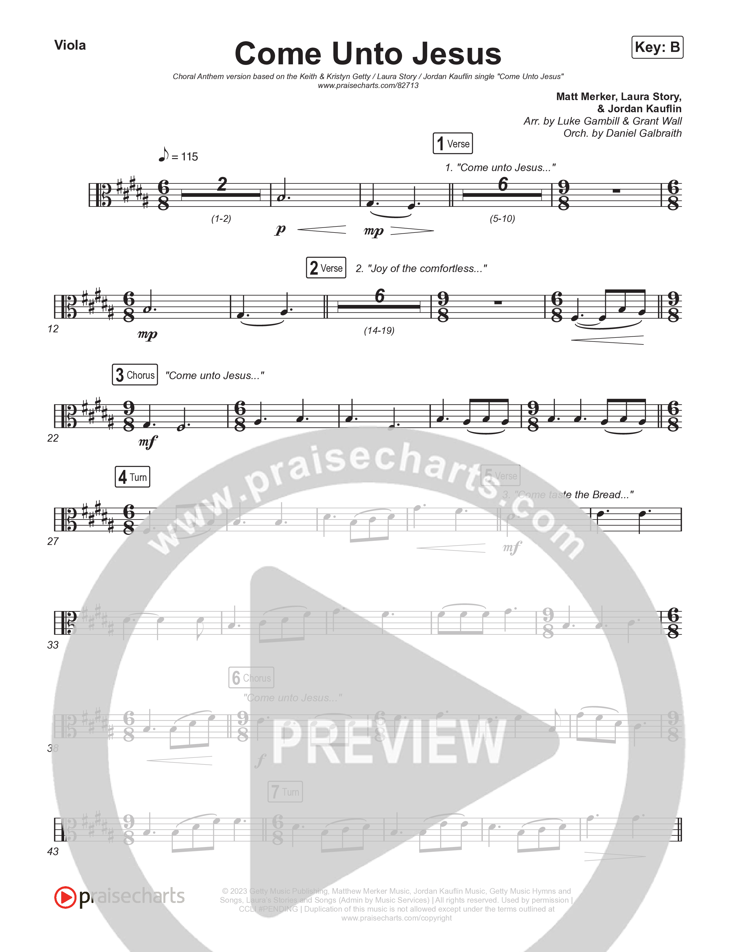 Come Unto Jesus (Choral Anthem SATB) Viola (Keith & Kristyn Getty / Laura Story / Jordan Kauflin / Arr. Luke Gambill)