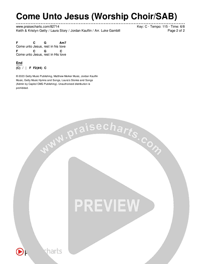 Come Unto Jesus (Worship Choir/SAB) Chords & Lyrics (Keith & Kristyn Getty / Laura Story / Jordan Kauflin / Arr. Luke Gambill)