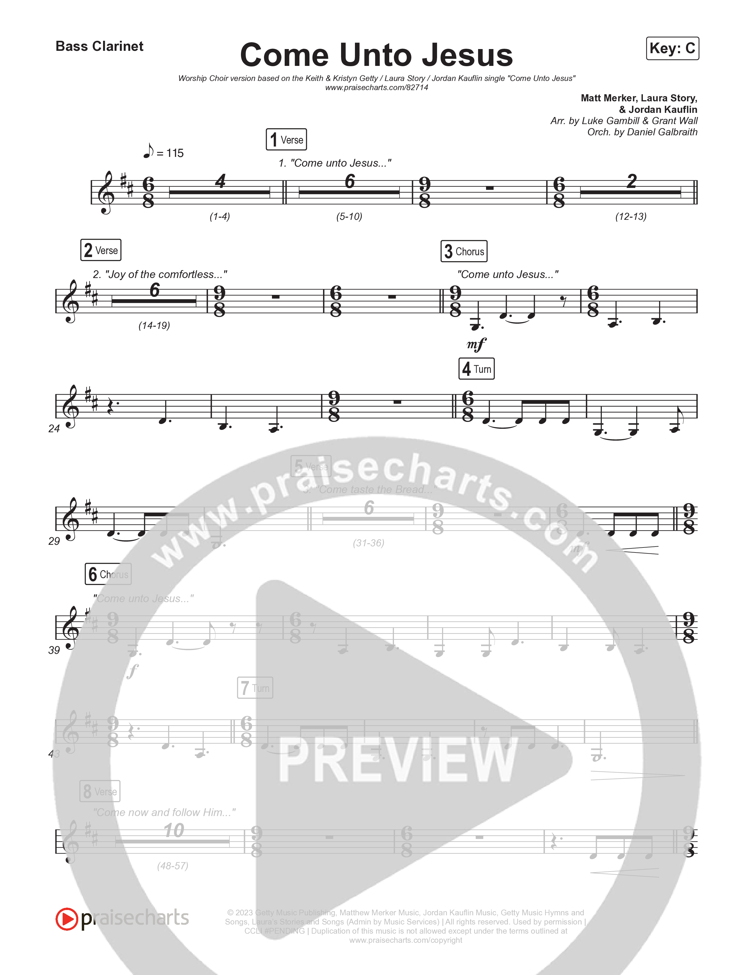 Come Unto Jesus (Worship Choir/SAB) Bass Clarinet (Keith & Kristyn Getty / Laura Story / Jordan Kauflin / Arr. Luke Gambill)