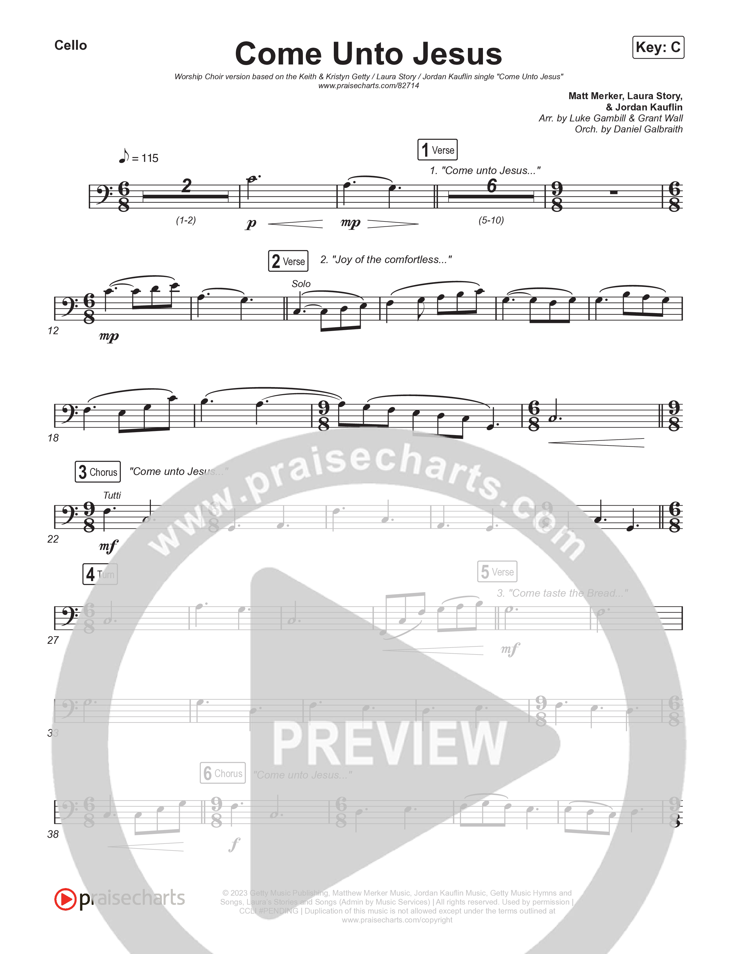 Come Unto Jesus (Worship Choir/SAB) Cello (Keith & Kristyn Getty / Laura Story / Jordan Kauflin / Arr. Luke Gambill)