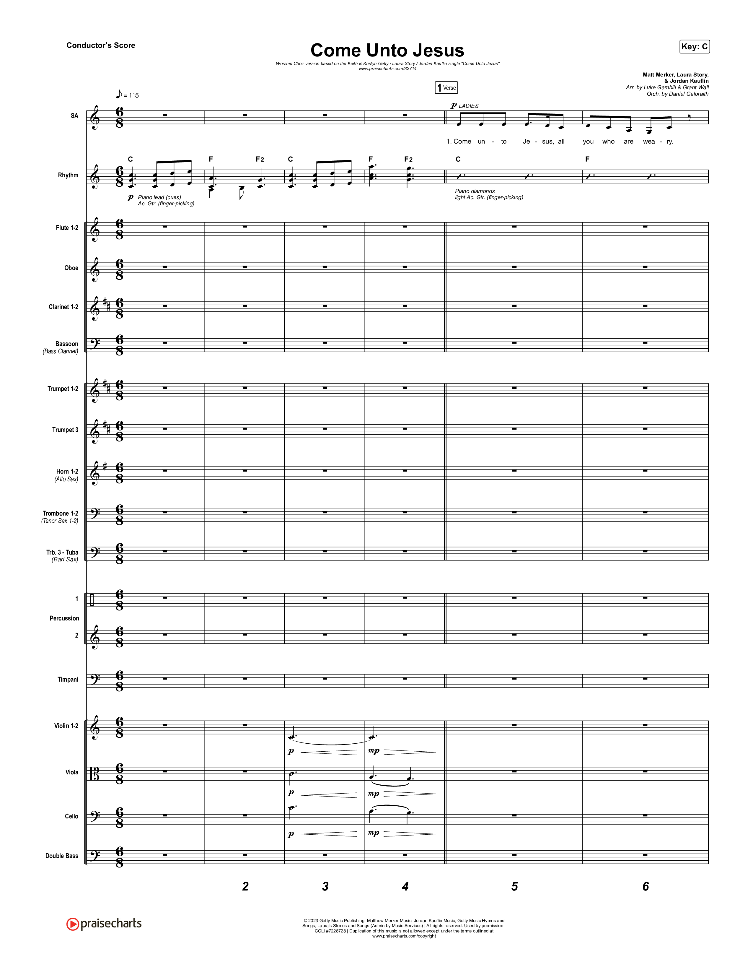 Come Unto Jesus (Worship Choir/SAB) Conductor's Score (Keith & Kristyn Getty / Laura Story / Jordan Kauflin / Arr. Luke Gambill)