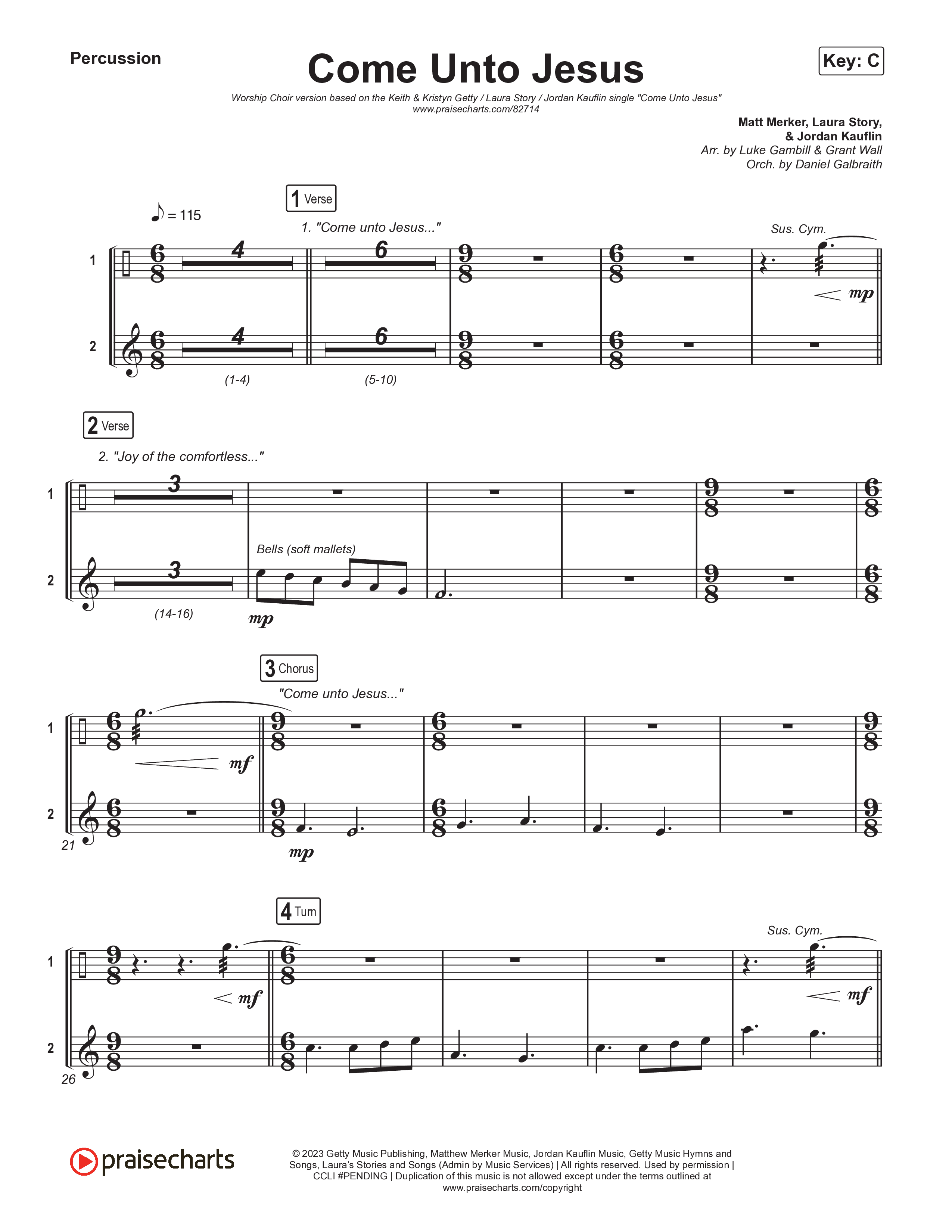 Come Unto Jesus (Worship Choir/SAB) Percussion (Keith & Kristyn Getty / Laura Story / Jordan Kauflin / Arr. Luke Gambill)