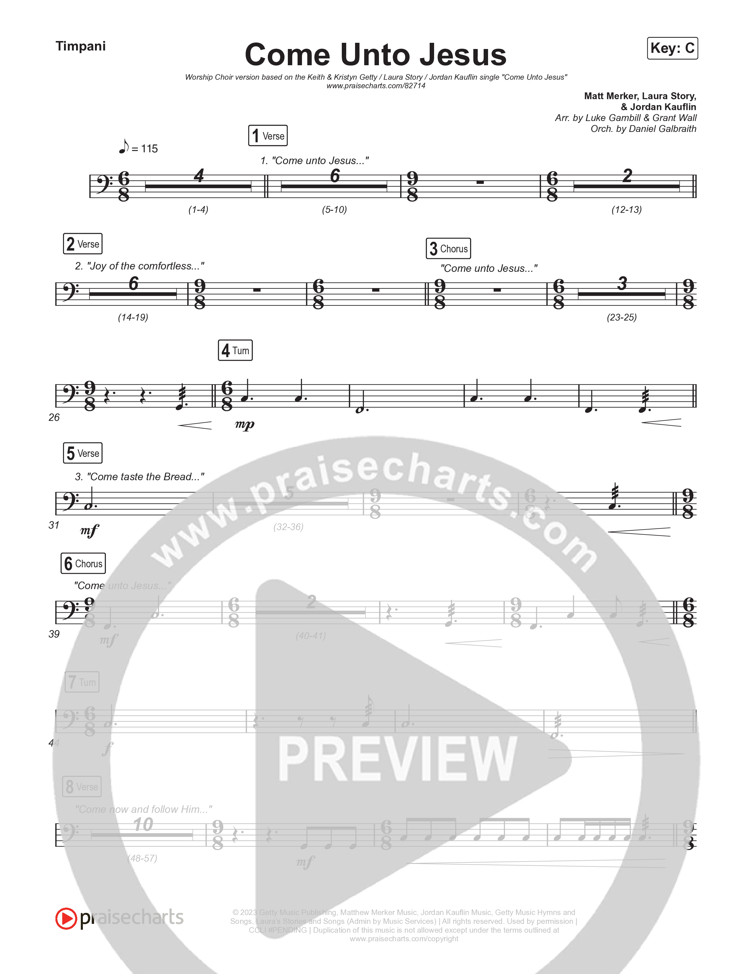 Come Unto Jesus (Worship Choir/SAB) Timpani (Keith & Kristyn Getty / Laura Story / Jordan Kauflin / Arr. Luke Gambill)