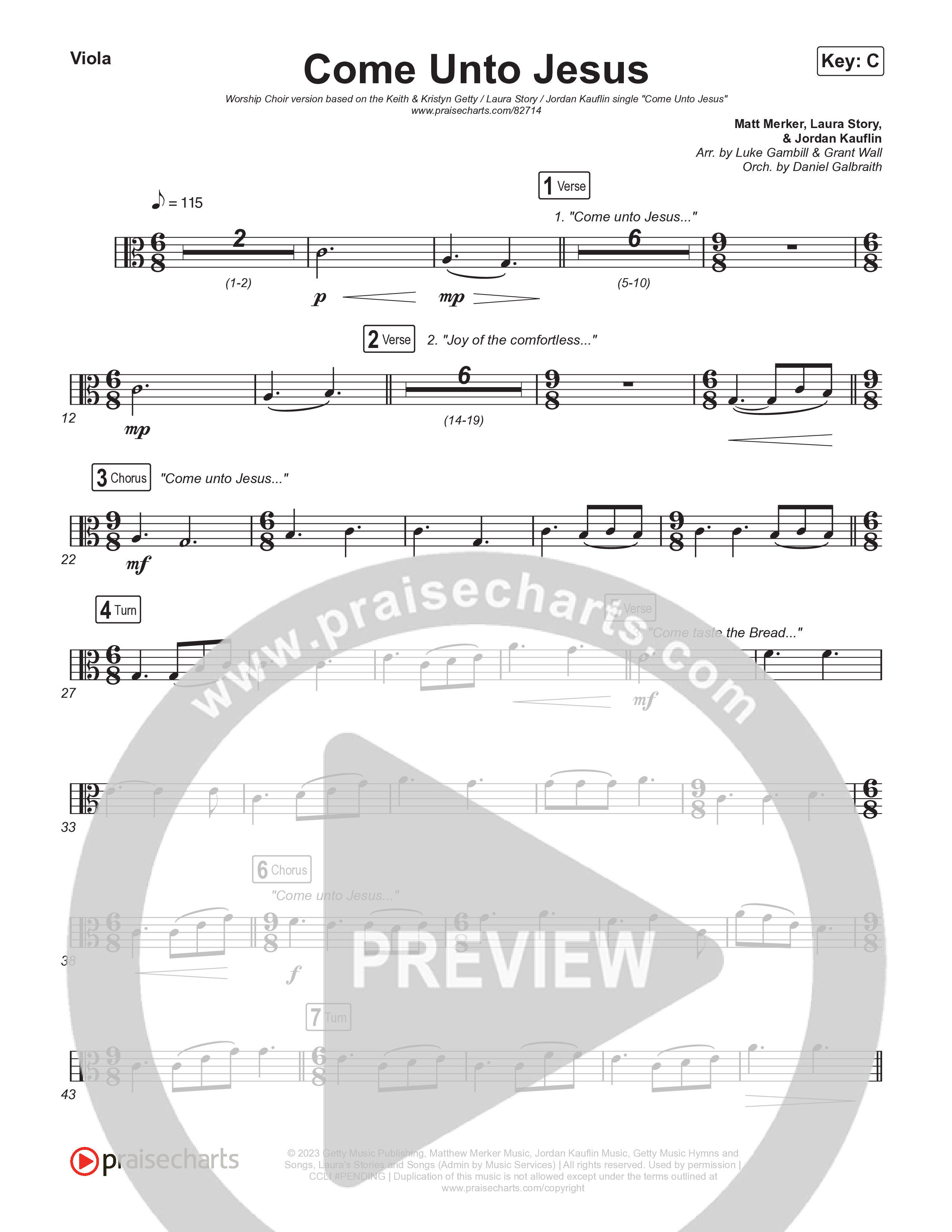 Come Unto Jesus (Worship Choir/SAB) Viola (Keith & Kristyn Getty / Laura Story / Jordan Kauflin / Arr. Luke Gambill)