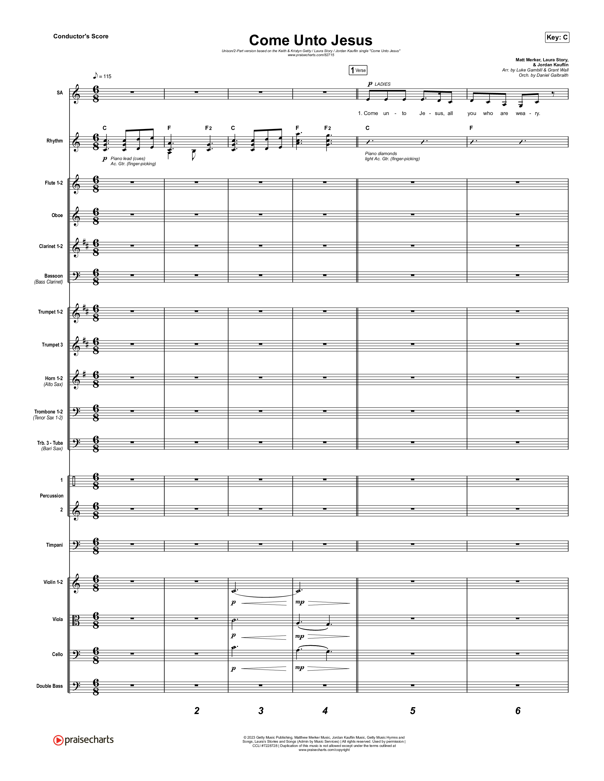 Come Unto Jesus (Unison/2-Part) Conductor's Score (Keith & Kristyn Getty / Laura Story / Jordan Kauflin / Arr. Luke Gambill)