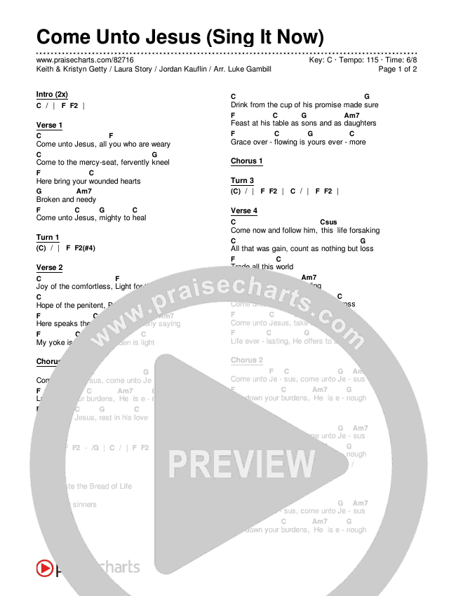Come Unto Jesus (Sing It Now) Chords & Lyrics (Keith & Kristyn Getty / Laura Story / Jordan Kauflin / Arr. Luke Gambill)