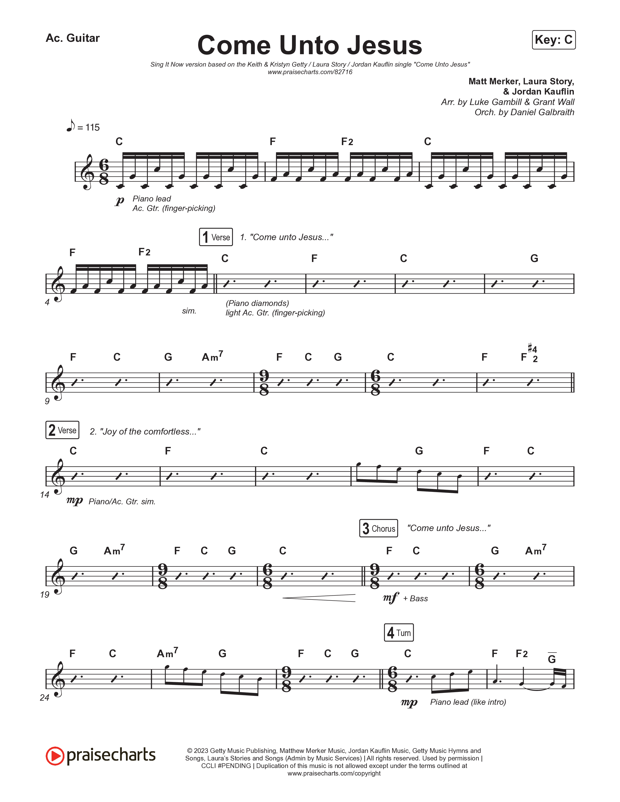 Come Unto Jesus (Sing It Now) Acoustic Guitar (Keith & Kristyn Getty / Laura Story / Jordan Kauflin / Arr. Luke Gambill)