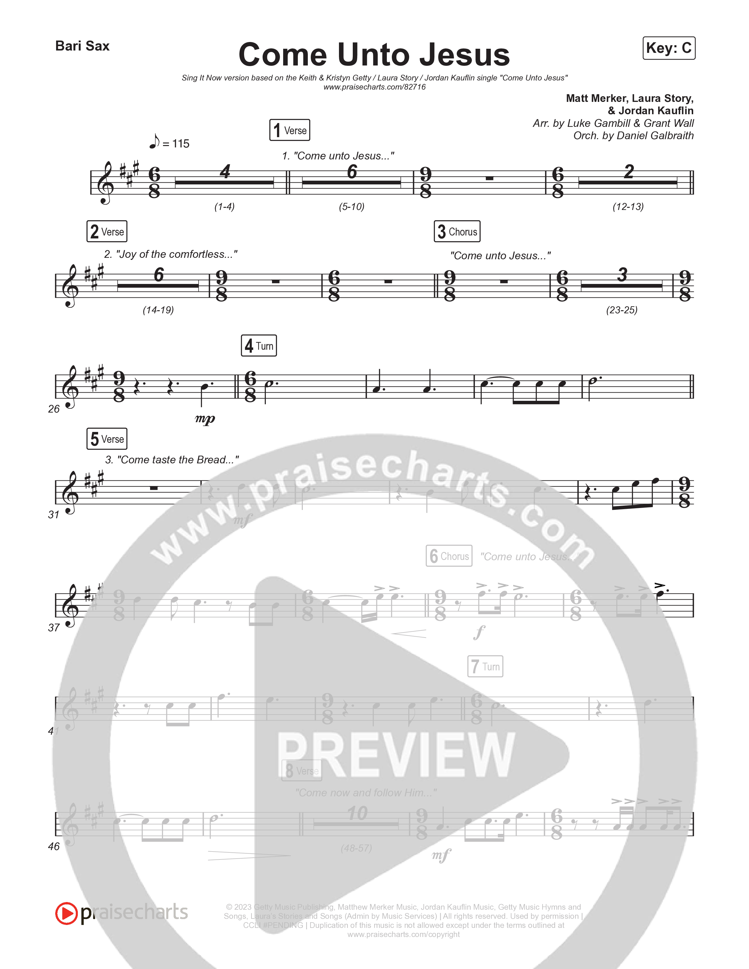 Come Unto Jesus (Sing It Now) Bari Sax (Keith & Kristyn Getty / Laura Story / Jordan Kauflin / Arr. Luke Gambill)