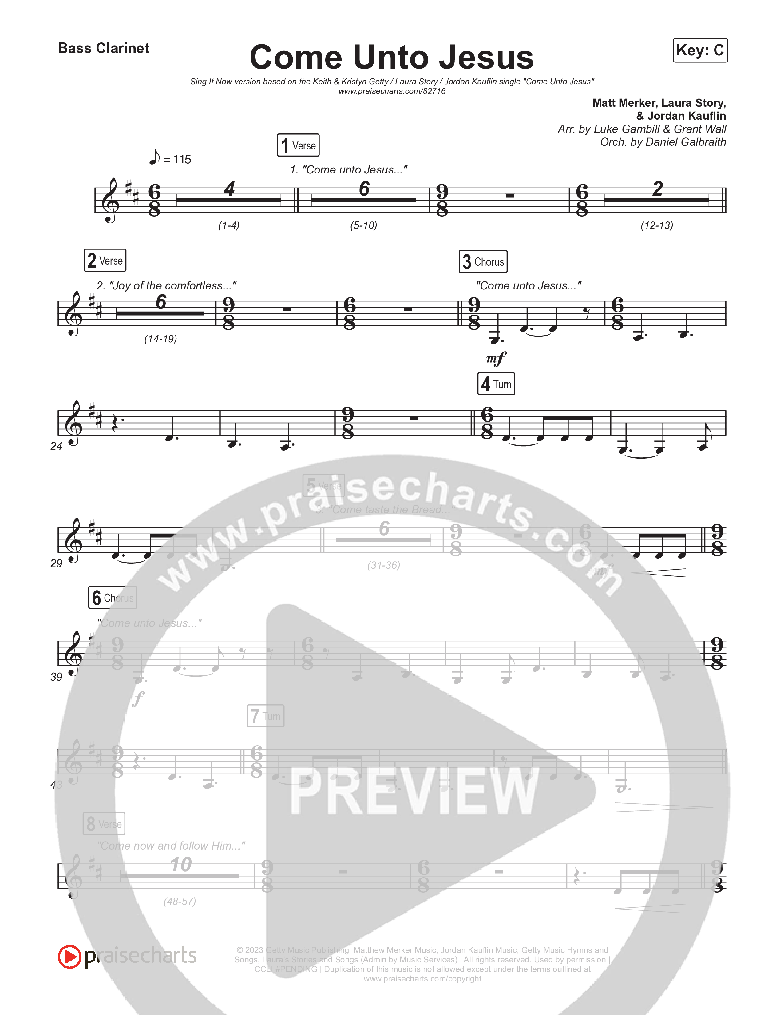 Come Unto Jesus (Sing It Now) Bass Clarinet (Keith & Kristyn Getty / Laura Story / Jordan Kauflin / Arr. Luke Gambill)