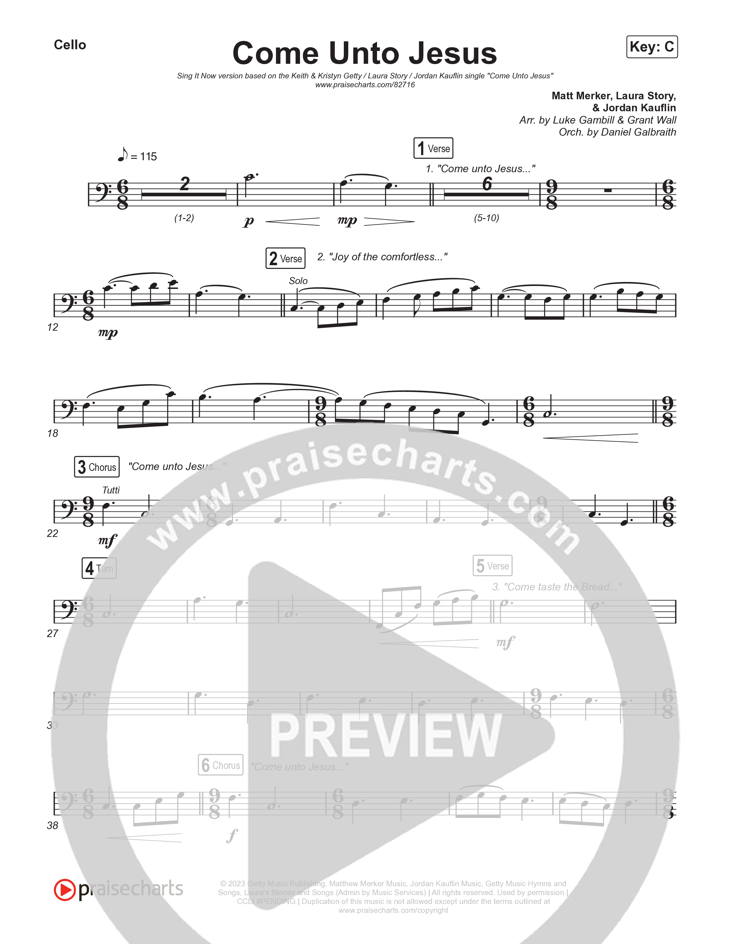 Come Unto Jesus (Sing It Now) Cello (Keith & Kristyn Getty / Laura Story / Jordan Kauflin / Arr. Luke Gambill)