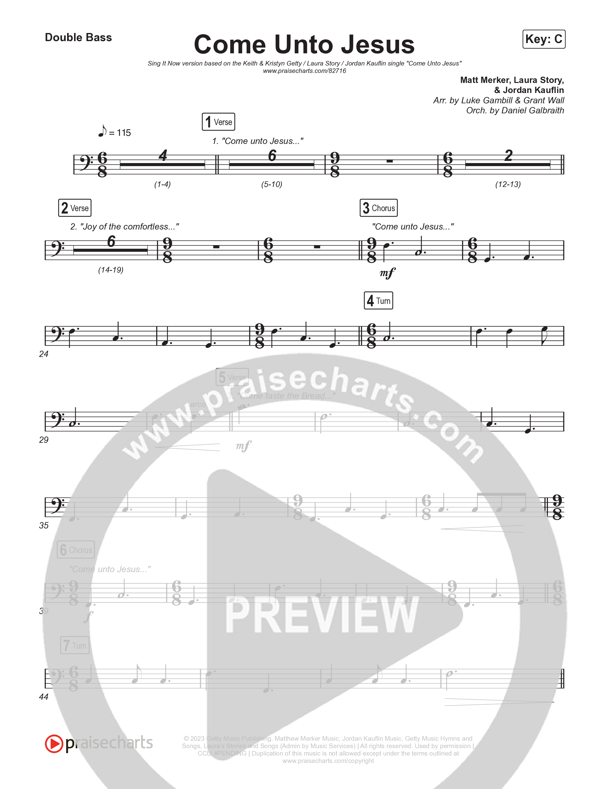 Come Unto Jesus (Sing It Now) Double Bass (Keith & Kristyn Getty / Laura Story / Jordan Kauflin / Arr. Luke Gambill)