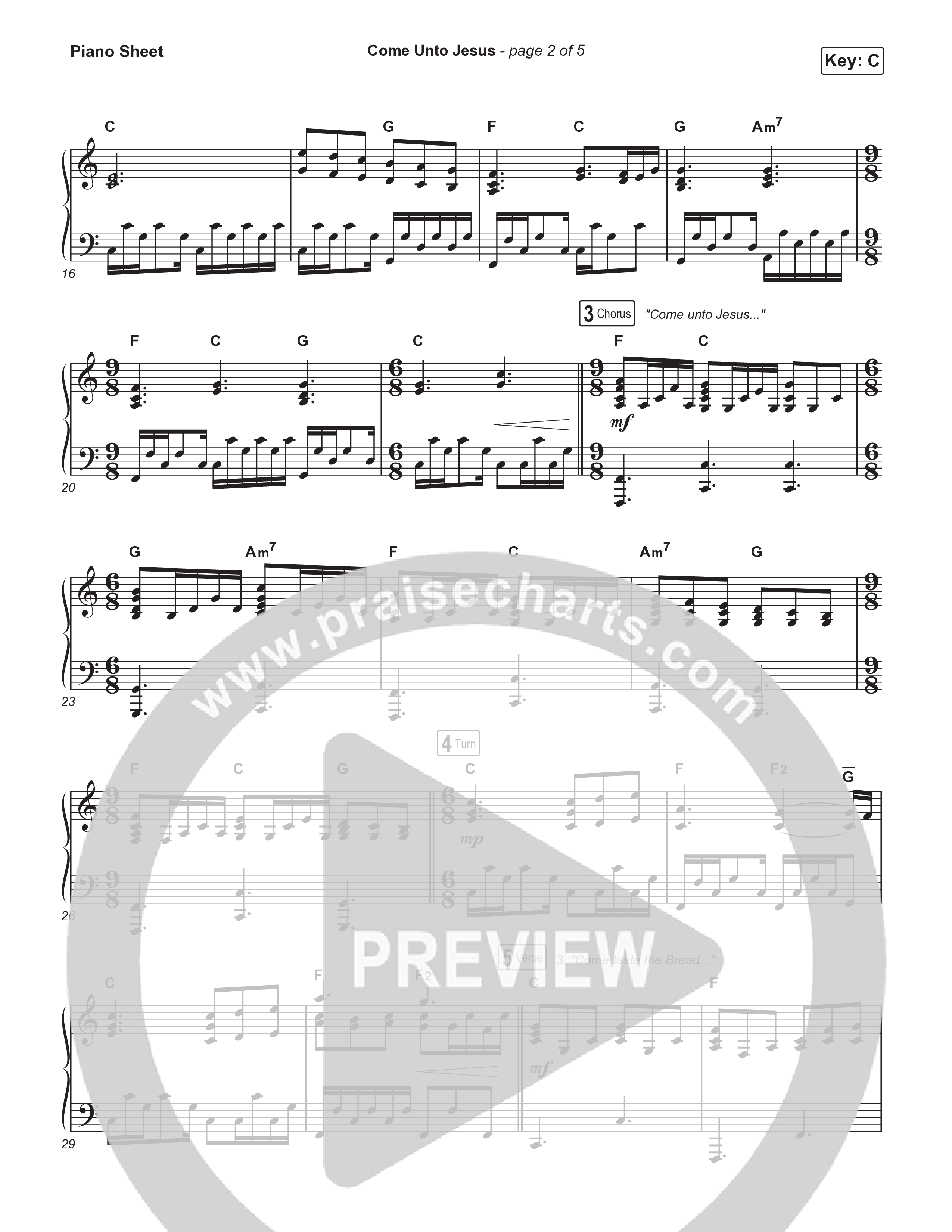 Come Unto Jesus (Sing It Now) Piano Sheet (Keith & Kristyn Getty / Laura Story / Jordan Kauflin / Arr. Luke Gambill)