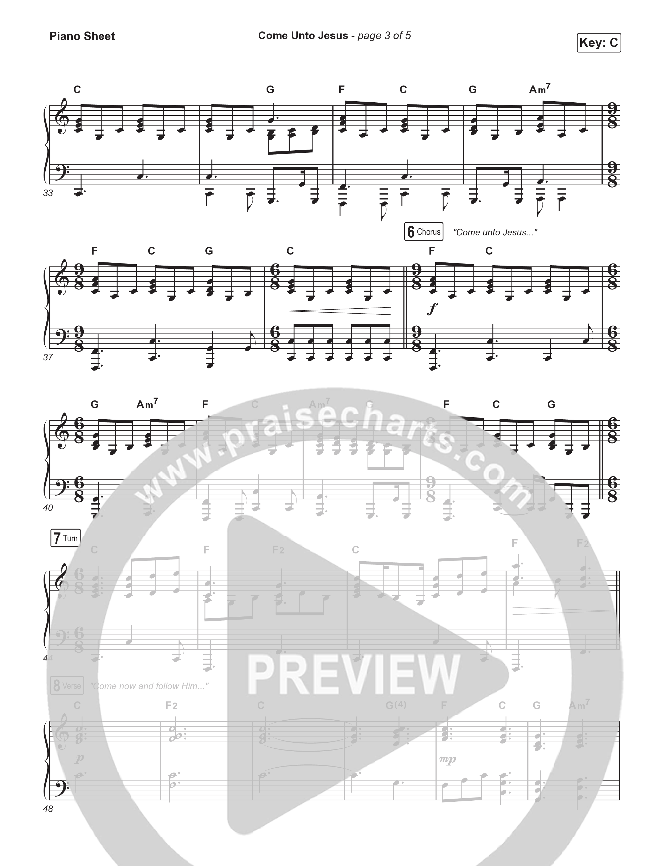 Come Unto Jesus (Sing It Now) Piano Sheet (Keith & Kristyn Getty / Laura Story / Jordan Kauflin / Arr. Luke Gambill)