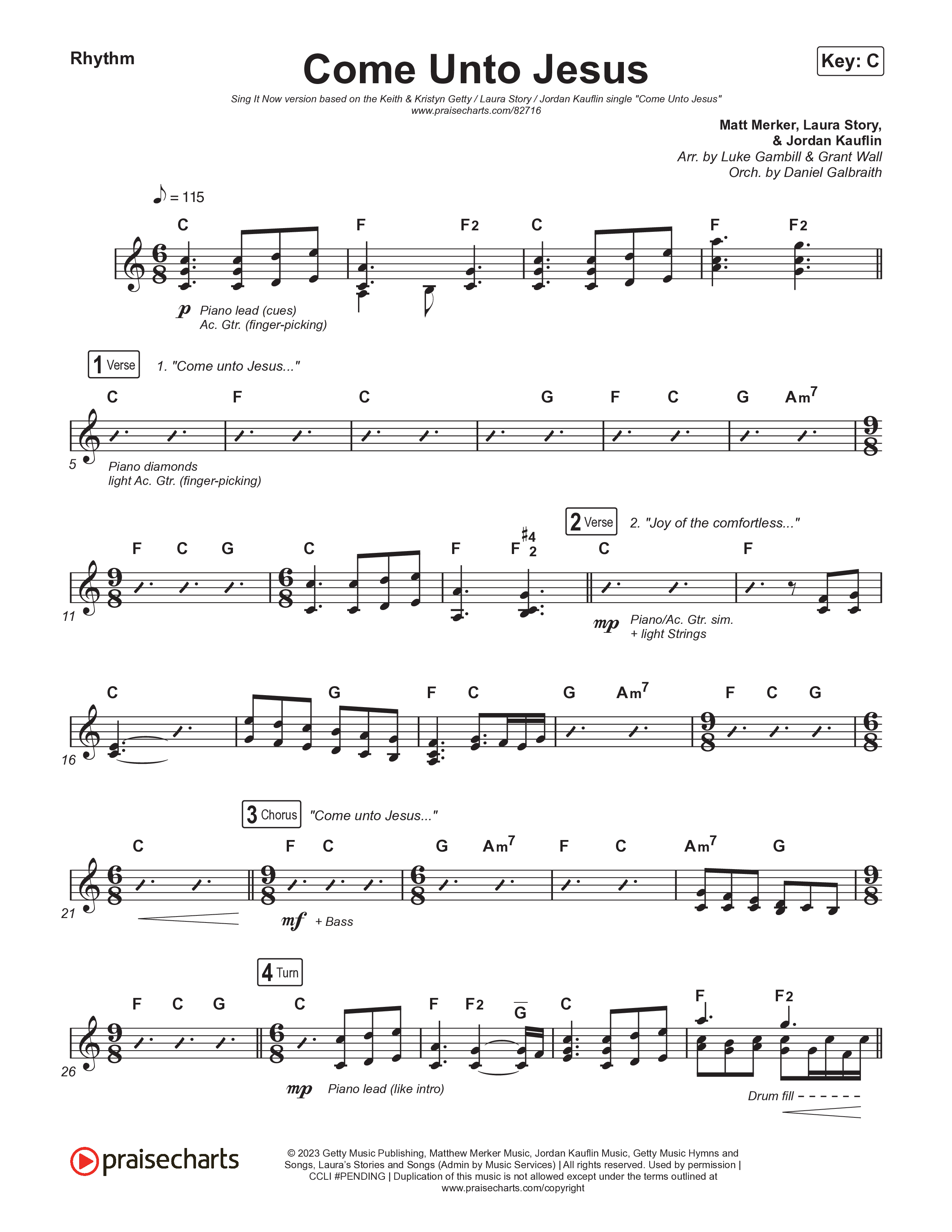 Come Unto Jesus (Sing It Now) Rhythm Chart (Keith & Kristyn Getty / Laura Story / Jordan Kauflin / Arr. Luke Gambill)