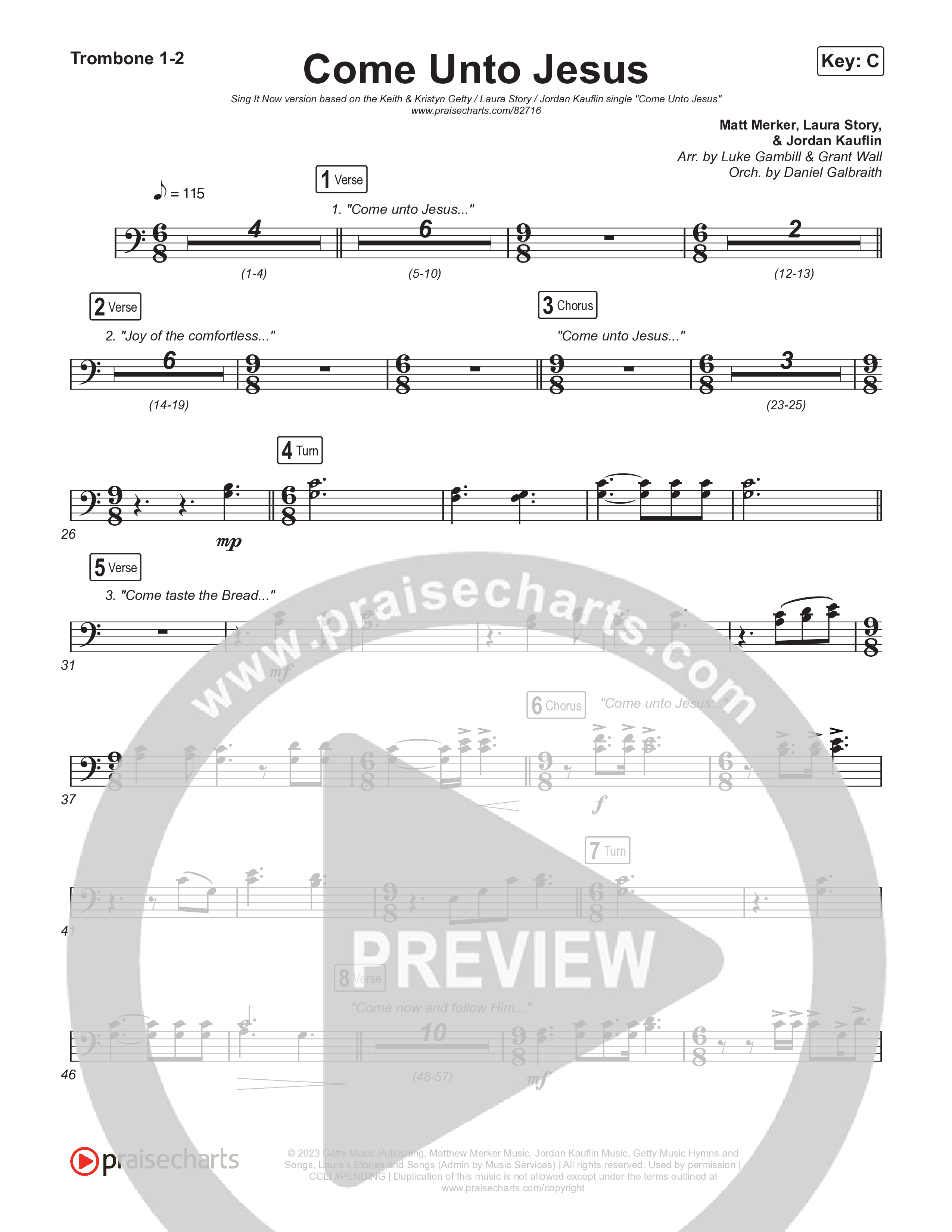 Come Unto Jesus (Sing It Now) Trombone 1/2 (Keith & Kristyn Getty / Laura Story / Jordan Kauflin / Arr. Luke Gambill)