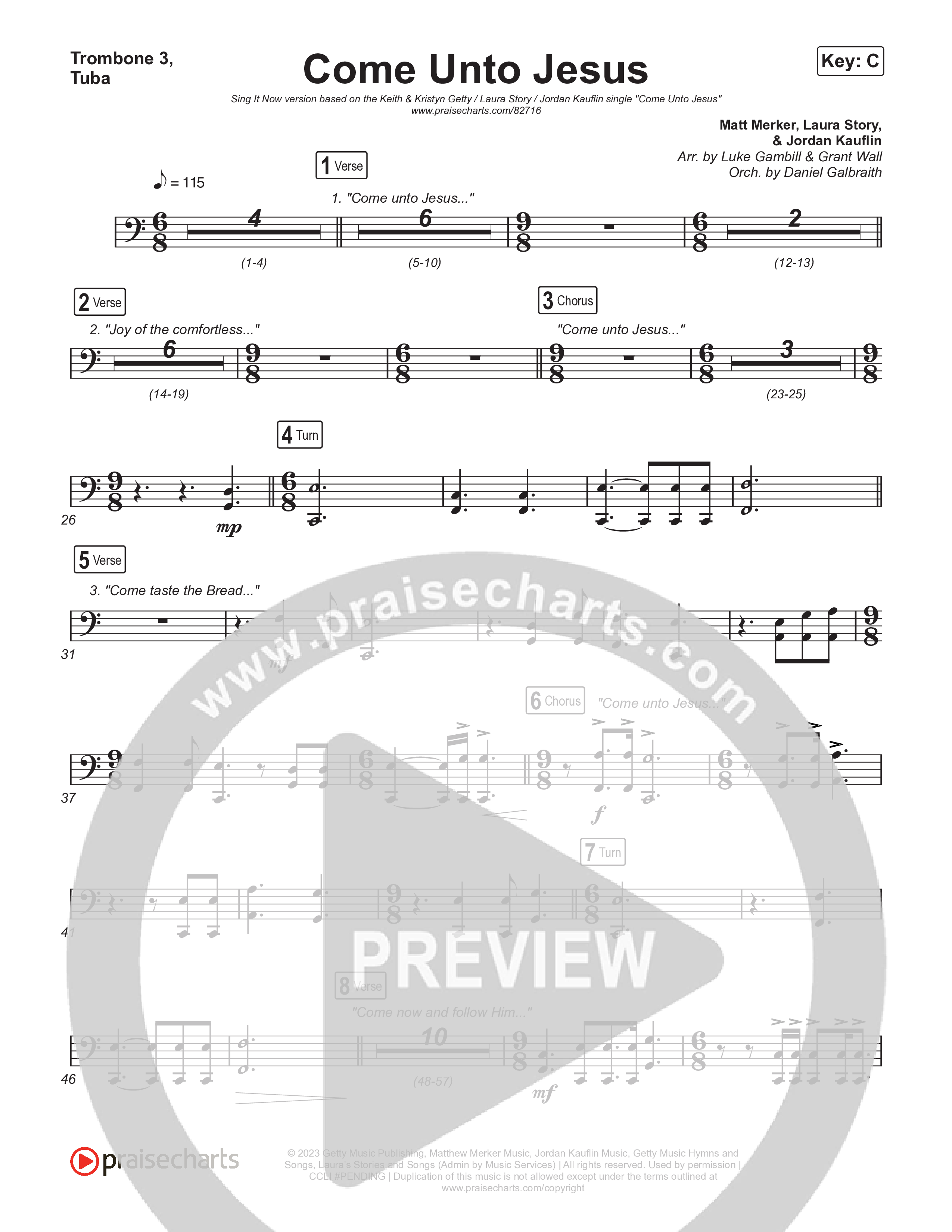 Come Unto Jesus (Sing It Now) Trombone 3/Tuba (Keith & Kristyn Getty / Laura Story / Jordan Kauflin / Arr. Luke Gambill)
